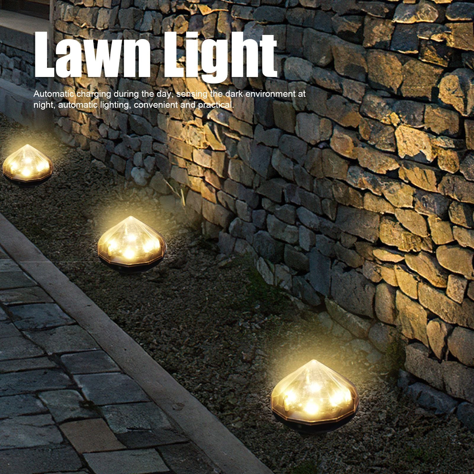Solar Lawn Light Unique Diamond Design Waterproof LED Ground Insert Lamp for Courtyards Gardens Parks V1294-YM0523-3119220004111