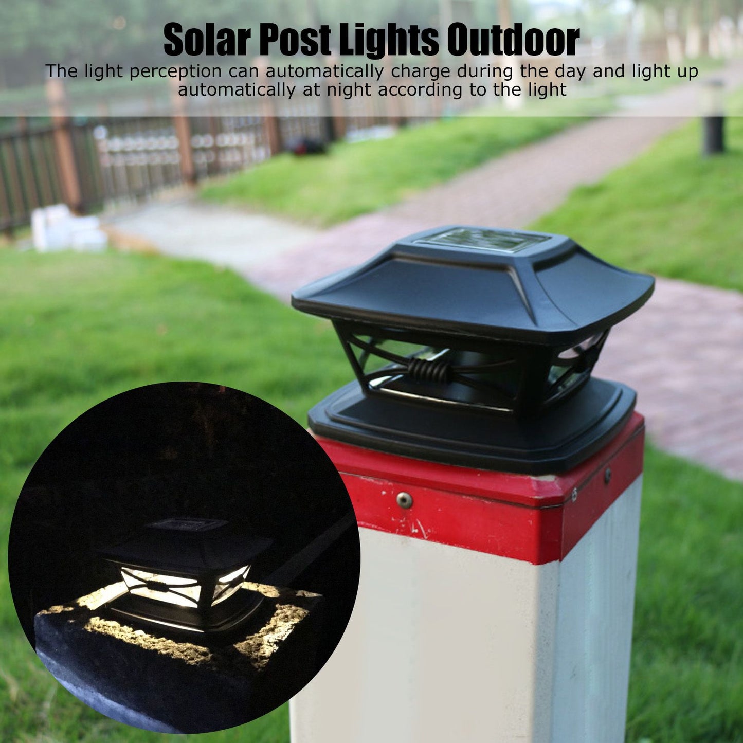2set Solar Post Lights LED Lamp Beads 2 Color Lighting Rechargeable IP44 Waterproof PC Shell Fence Lights for V1294-YM0523-3119220004211