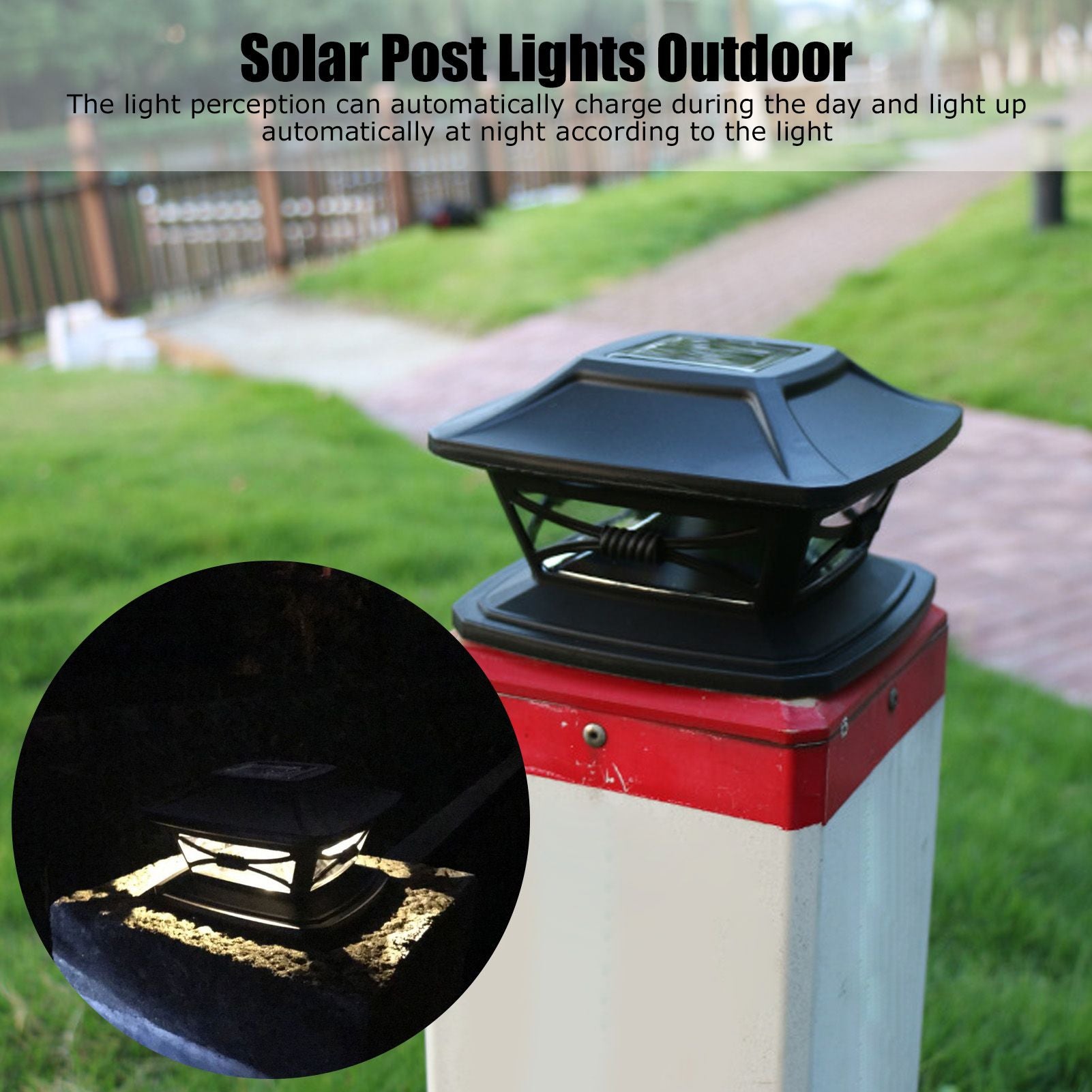 2set Solar Post Lights LED Lamp Beads 2 Color Lighting Rechargeable IP44 Waterproof PC Shell Fence Lights for V1294-YM0523-3119220004211