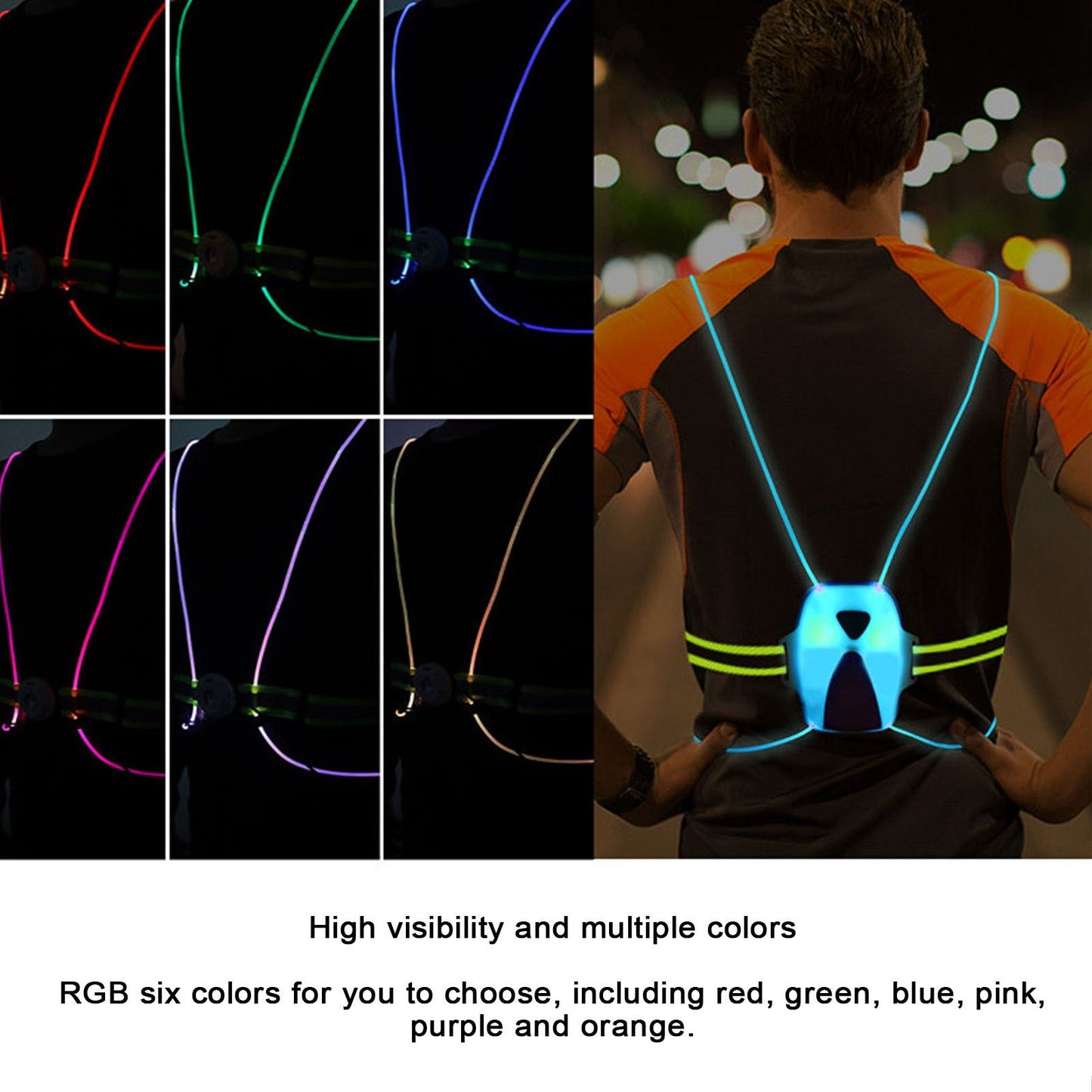 Reflective Running Vest LED USB Charging RGB 6 Colors Adjustable Lightweight Strong Light Waterproof Running V1294-YM0523-3119220005111