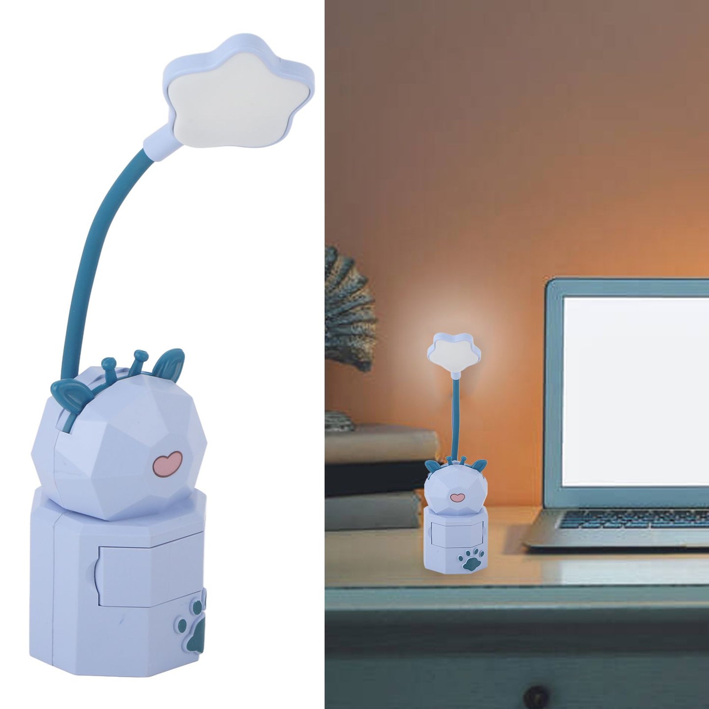 Kids Reading Light Cute Design USB Charging Warm Light 360 Degrees Gooseneck Adjustment Safe Material Kids V1294-YM0523-3119220006812