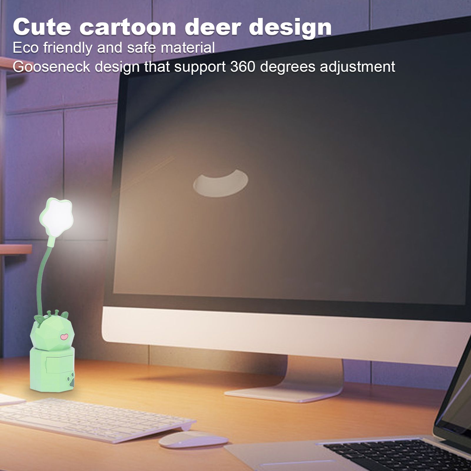 Kids Reading Light Cute Design USB Charging Warm Light 360 Degrees Gooseneck Adjustment Safe Material Kids V1294-YM0523-3119220006813