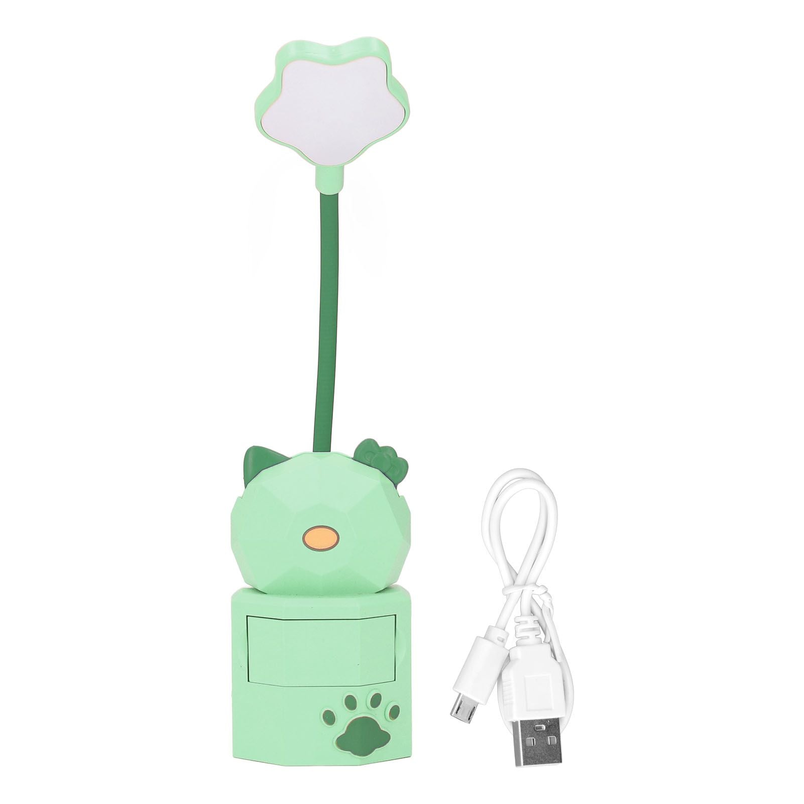LED Desk Lamp USB Charging Warm Light Cute Cartoon Design Eye Protection Table Light with Storage BoxGreen V1294-YM0523-3119220006913