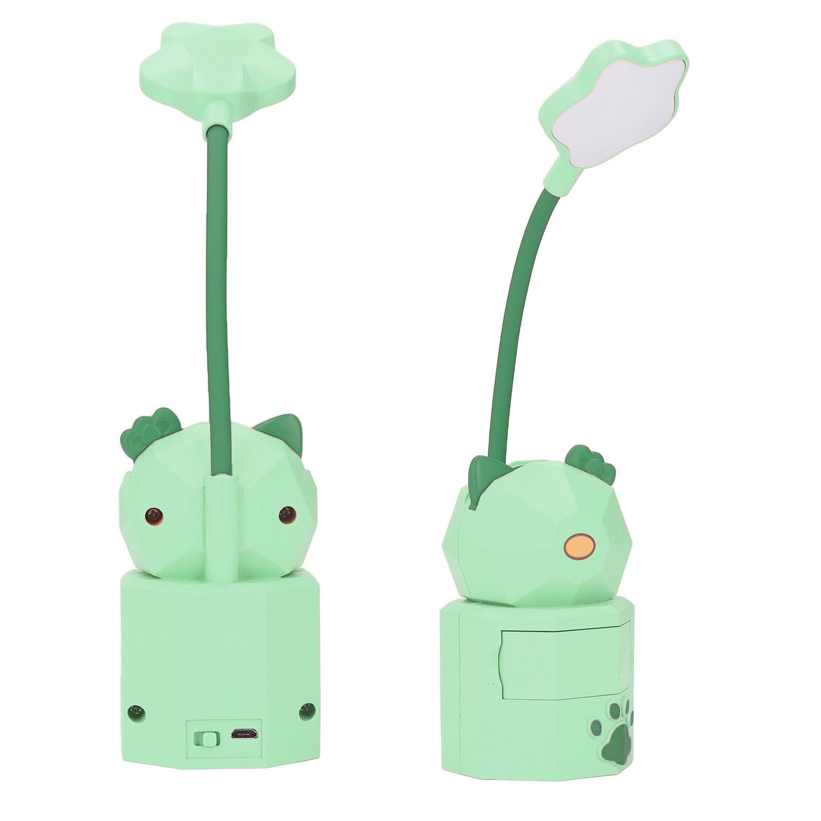 LED Desk Lamp USB Charging Warm Light Cute Cartoon Design Eye Protection Table Light with Storage BoxGreen V1294-YM0523-3119220006913