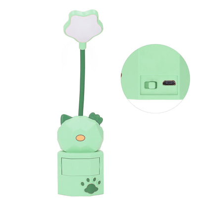 LED Desk Lamp USB Charging Warm Light Cute Cartoon Design Eye Protection Table Light with Storage BoxGreen V1294-YM0523-3119220006913