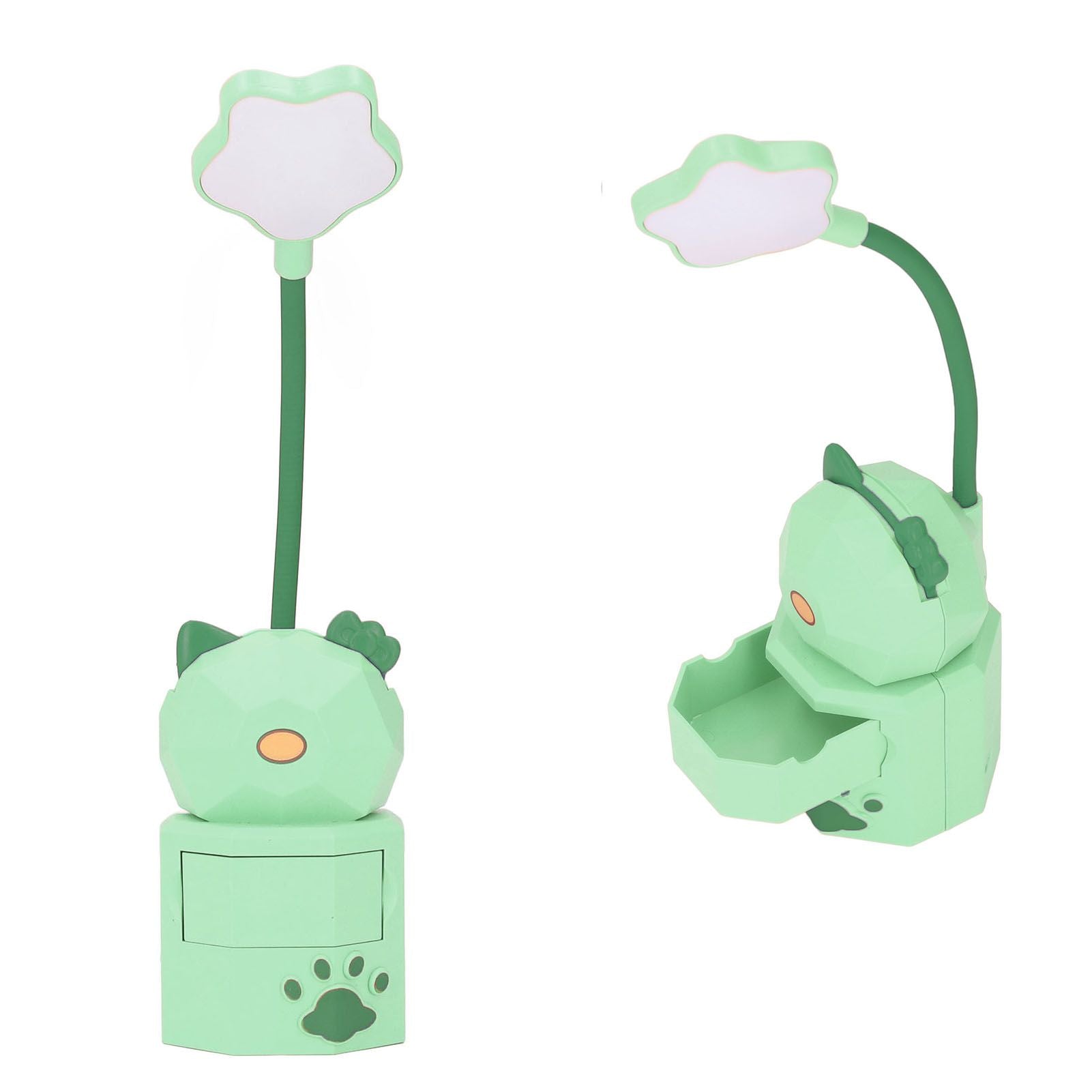 LED Desk Lamp USB Charging Warm Light Cute Cartoon Design Eye Protection Table Light with Storage BoxGreen V1294-YM0523-3119220006913