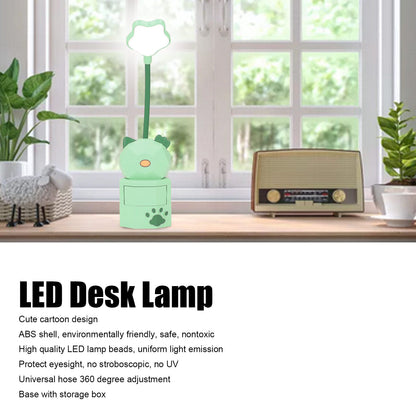 LED Desk Lamp USB Charging Warm Light Cute Cartoon Design Eye Protection Table Light with Storage BoxGreen V1294-YM0523-3119220006913