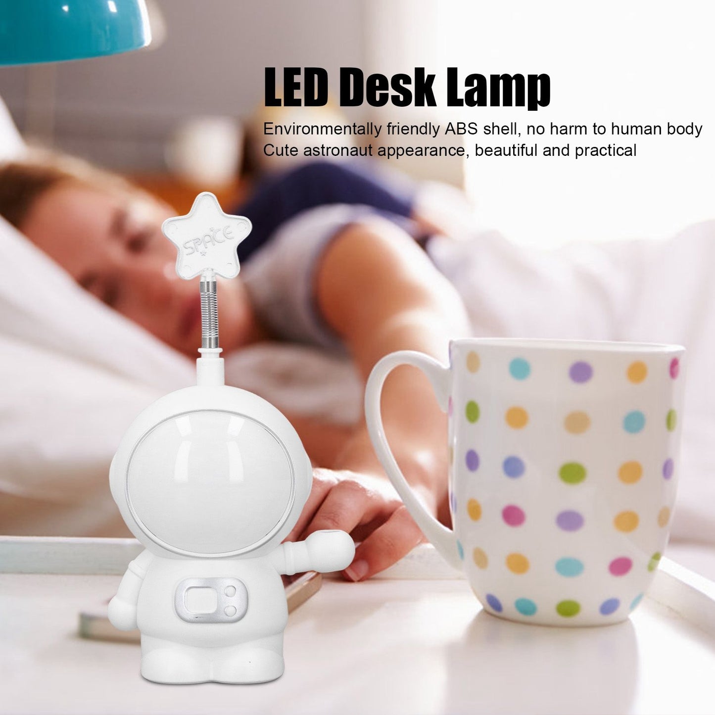LED Desk Lamp 2 Lighting Modes Eye Protection USB Charging Astronaut Night Light with Pencil Sharpener for V1294-YM0523-3119220007411
