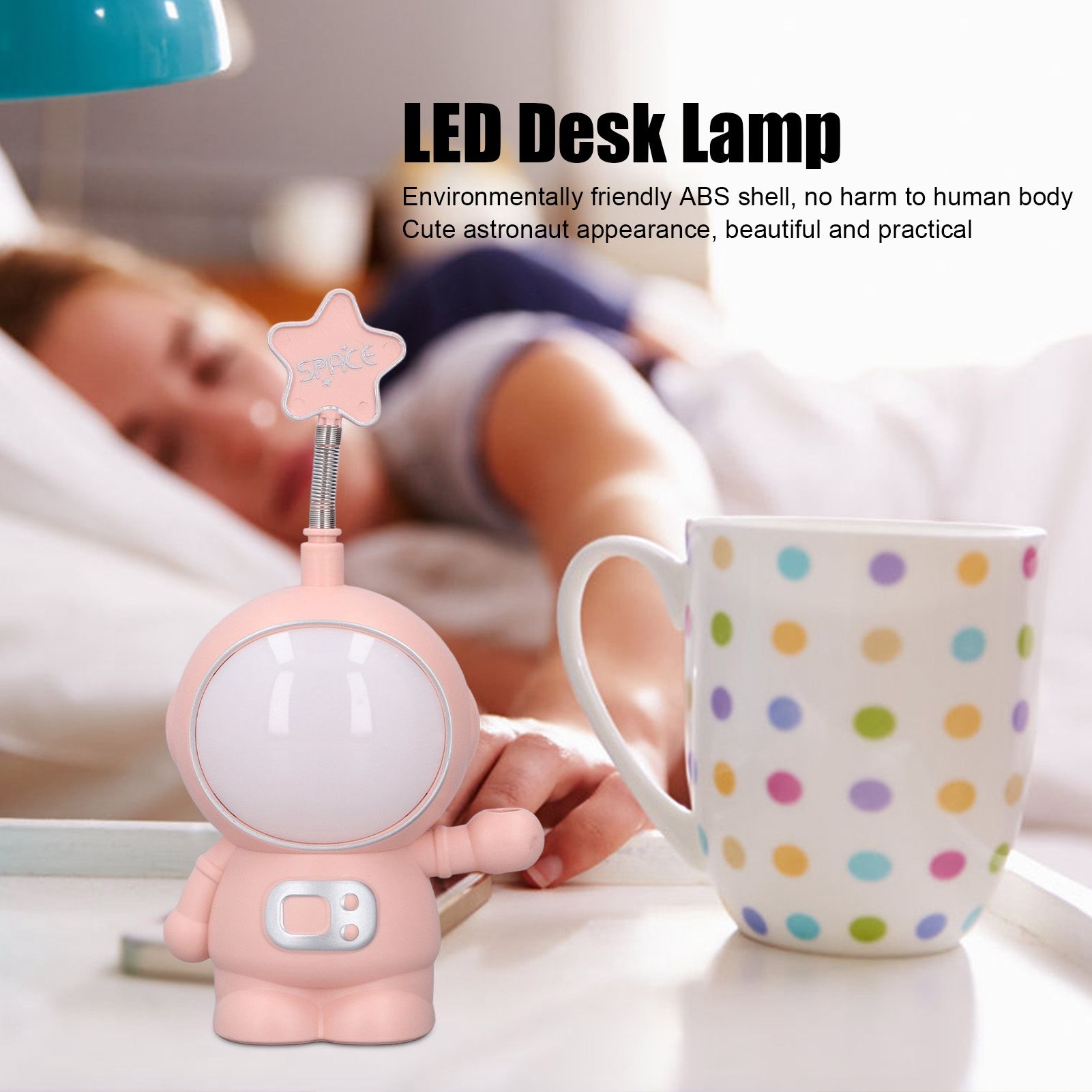 LED Desk Lamp 2 Lighting Modes Eye Protection USB Charging Astronaut Night Light with Pencil Sharpener for V1294-YM0523-3119220007412