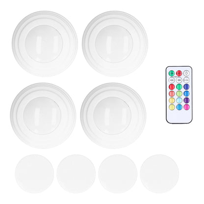 4Pcs LED Puck Light RGBW 13 Colors Modes Remote Control Punch Free Installation Energy Saving Wireless Led V1294-YM0523-3119220010011