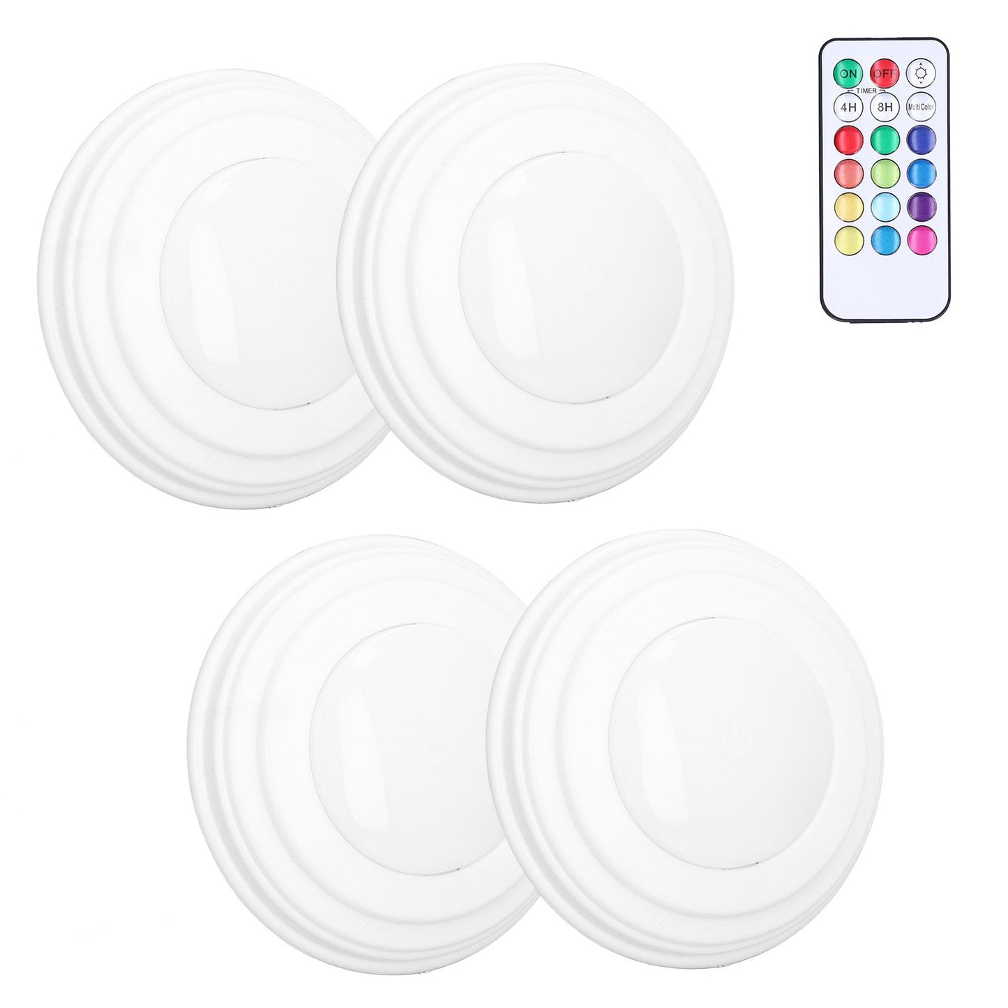 4Pcs LED Puck Light RGBW 13 Colors Modes Remote Control Punch Free Installation Energy Saving Wireless Led V1294-YM0523-3119220010011