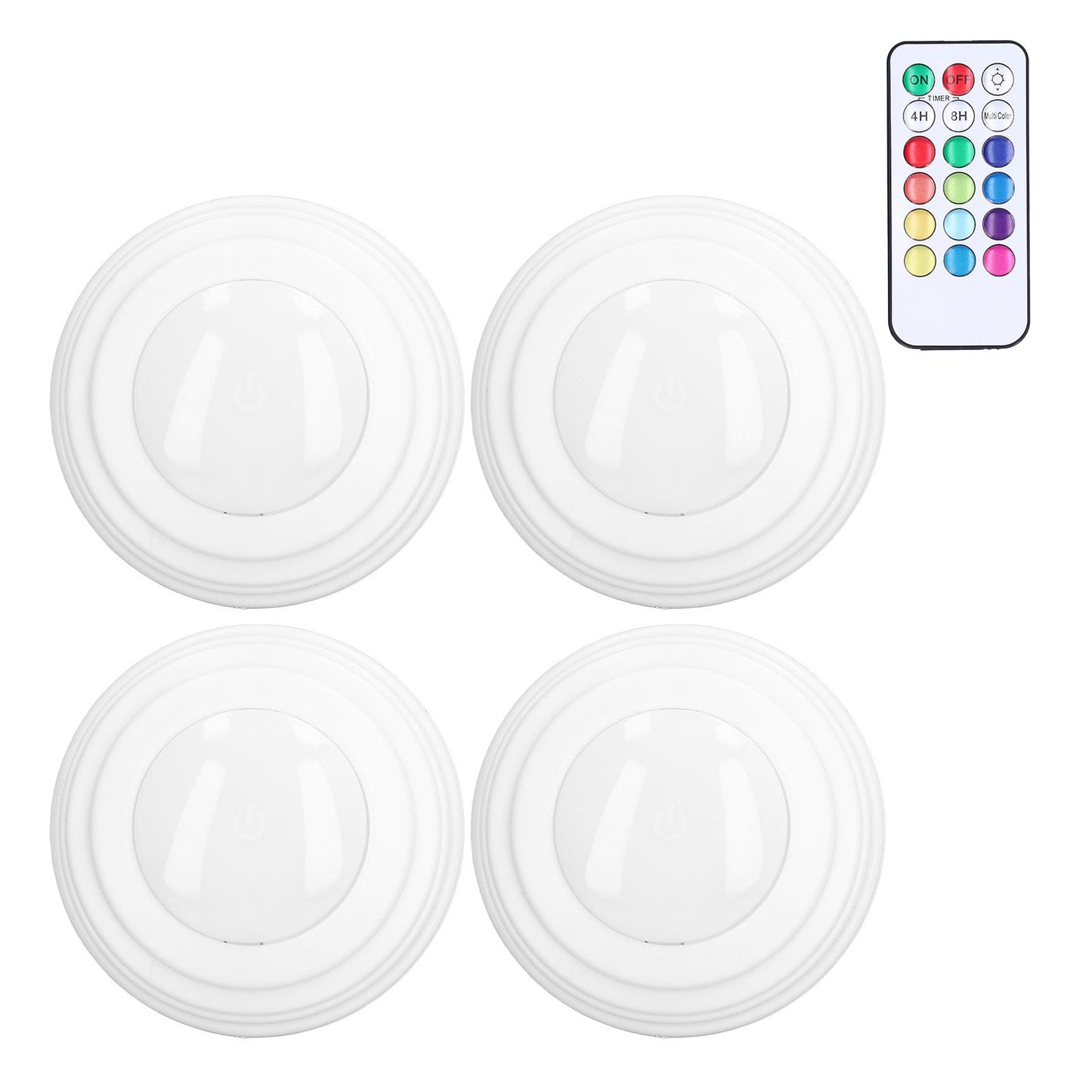 4Pcs LED Puck Light RGBW 13 Colors Modes Remote Control Punch Free Installation Energy Saving Wireless Led V1294-YM0523-3119220010011
