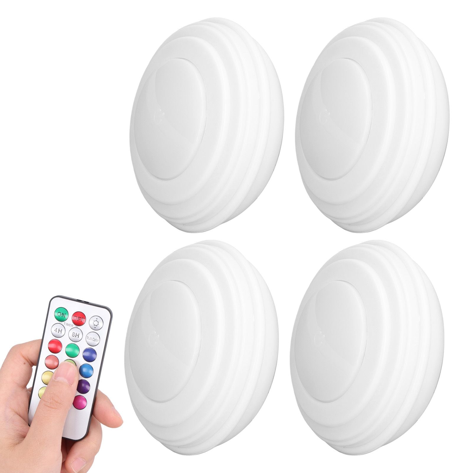 4Pcs LED Puck Light RGBW 13 Colors Modes Remote Control Punch Free Installation Energy Saving Wireless Led V1294-YM0523-3119220010011