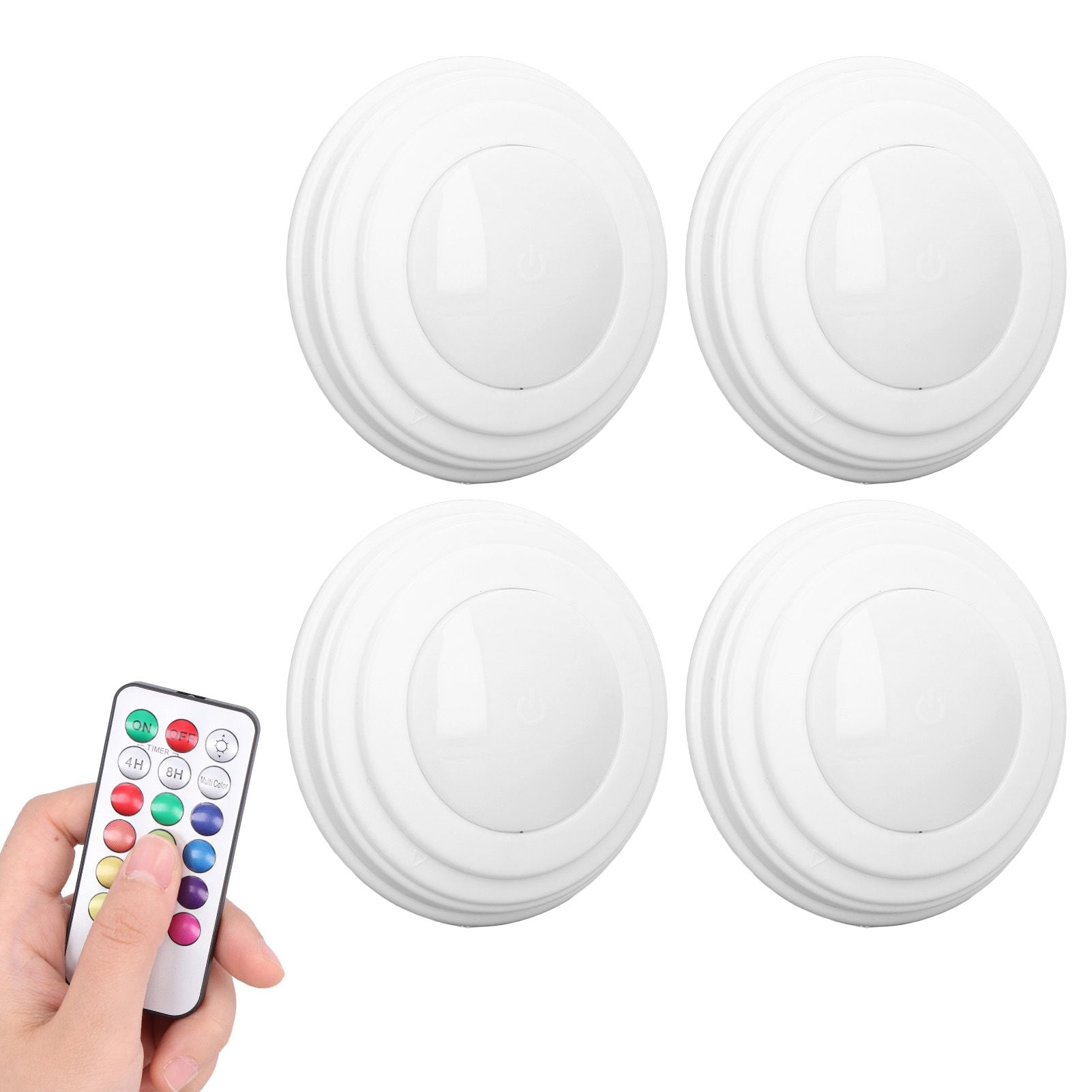 4Pcs LED Puck Light RGBW 13 Colors Modes Remote Control Punch Free Installation Energy Saving Wireless Led V1294-YM0523-3119220010011