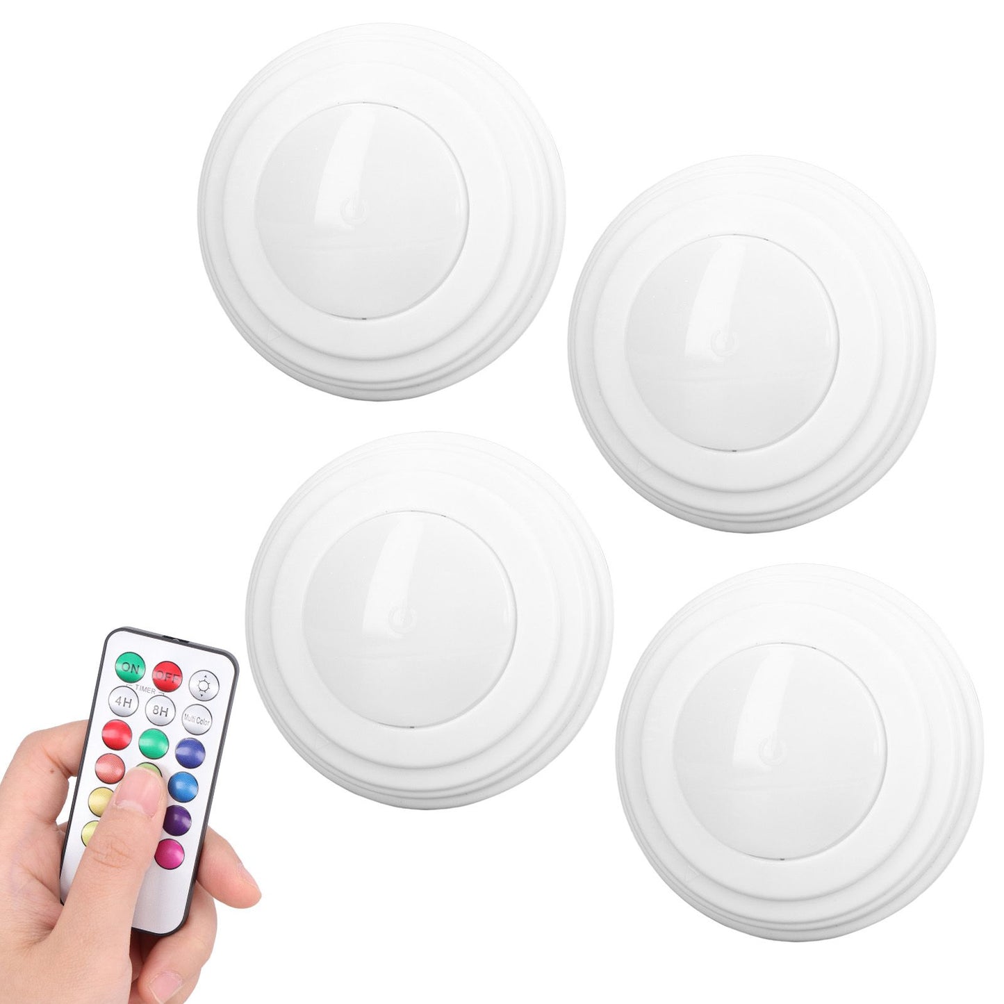 4Pcs LED Puck Light RGBW 13 Colors Modes Remote Control Punch Free Installation Energy Saving Wireless Led V1294-YM0523-3119220010011