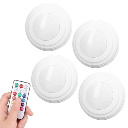 4Pcs LED Puck Light RGBW 13 Colors Modes Remote Control Punch Free Installation Energy Saving Wireless Led V1294-YM0523-3119220010011