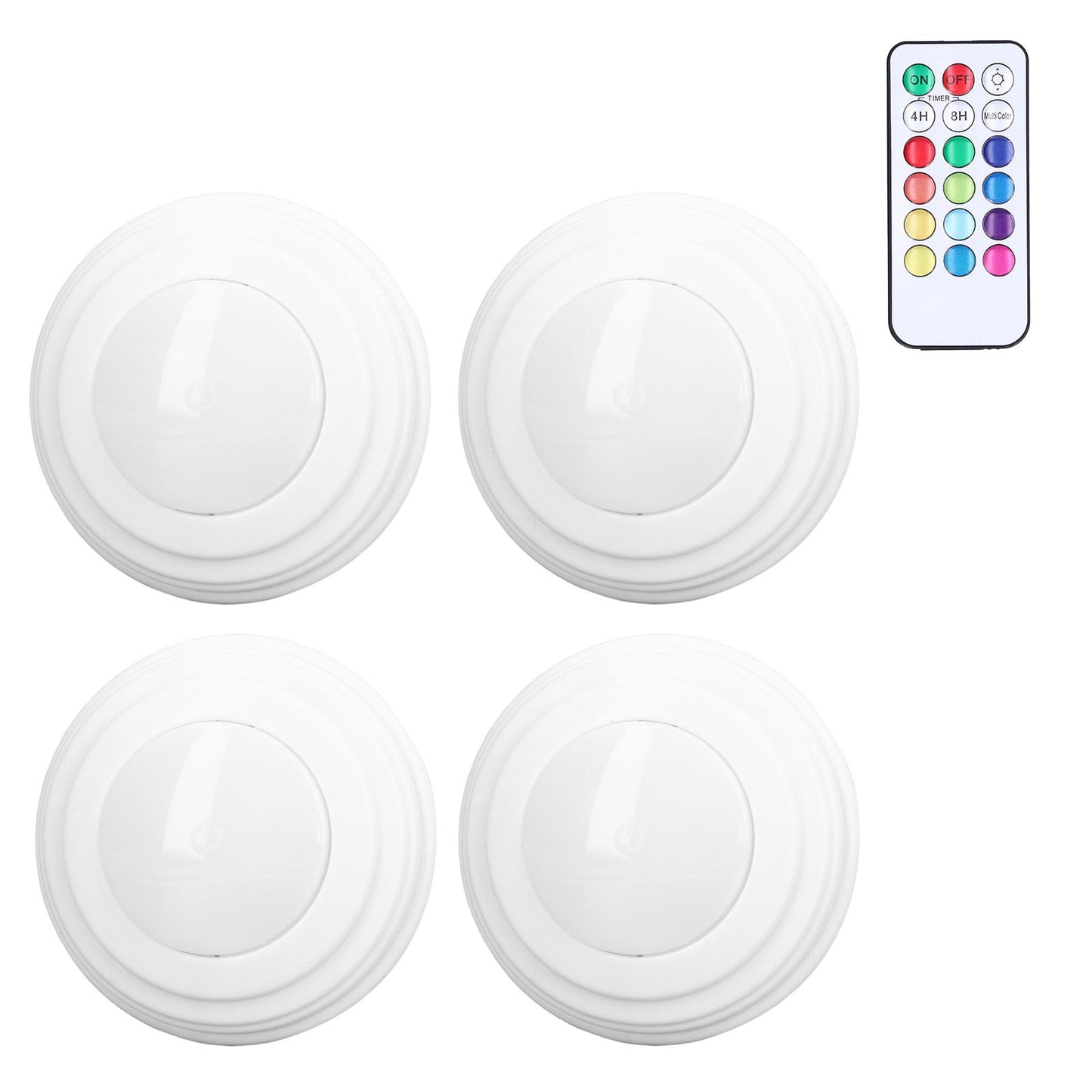 4Pcs LED Puck Light RGBW 13 Colors Modes Remote Control Punch Free Installation Energy Saving Wireless Led V1294-YM0523-3119220010011