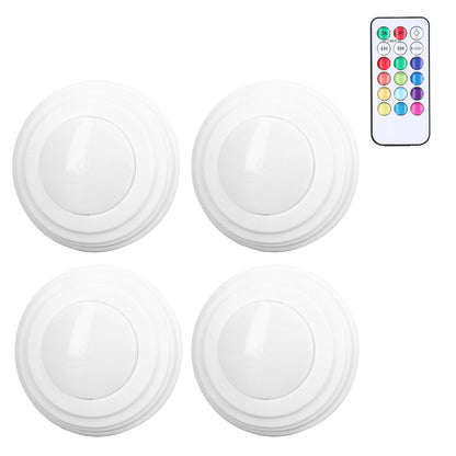 4Pcs LED Puck Light RGBW 13 Colors Modes Remote Control Punch Free Installation Energy Saving Wireless Led V1294-YM0523-3119220010011