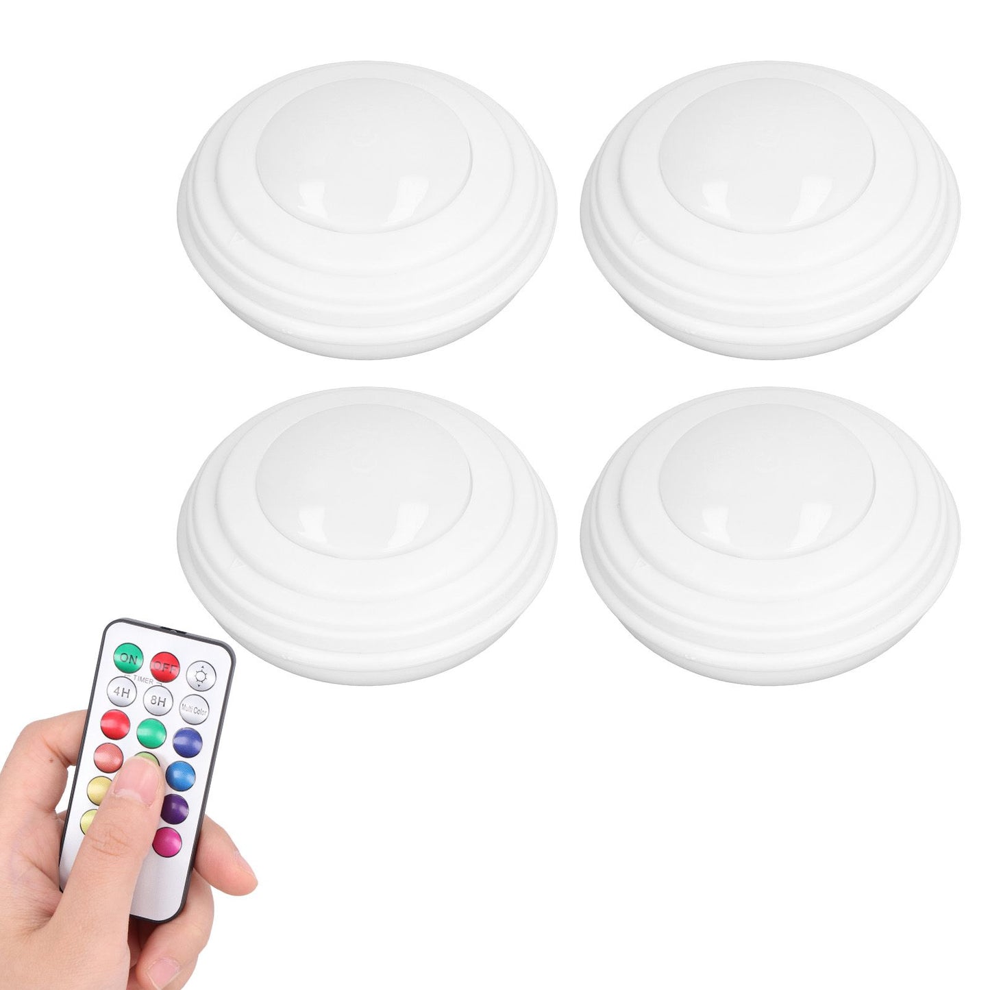 4Pcs LED Puck Light RGBW 13 Colors Modes Remote Control Punch Free Installation Energy Saving Wireless Led V1294-YM0523-3119220010011