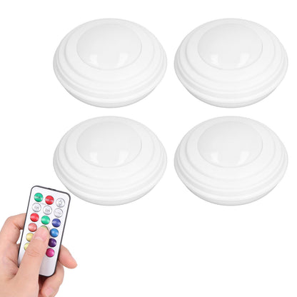 4Pcs LED Puck Light RGBW 13 Colors Modes Remote Control Punch Free Installation Energy Saving Wireless Led V1294-YM0523-3119220010011