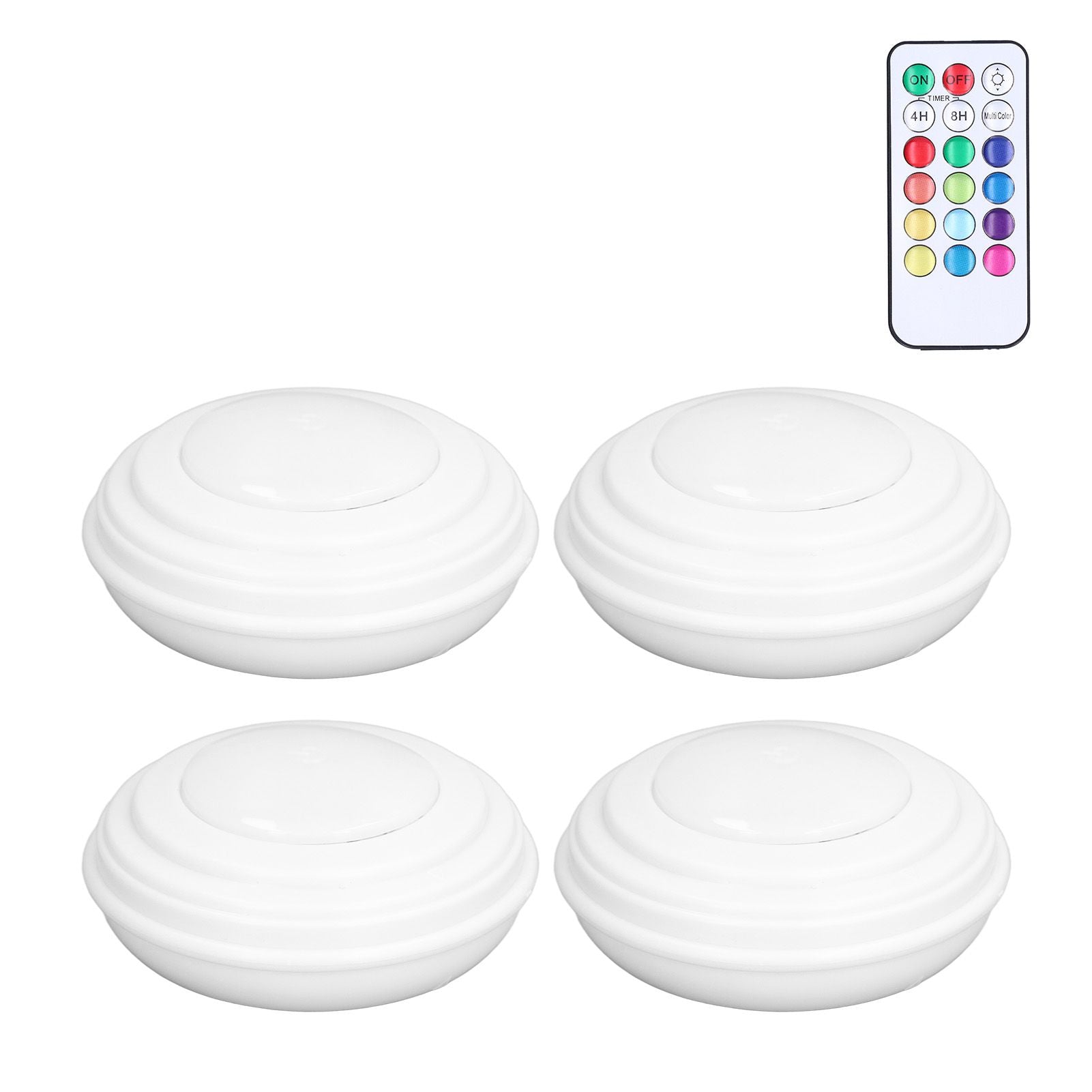 4Pcs LED Puck Light RGBW 13 Colors Modes Remote Control Punch Free Installation Energy Saving Wireless Led V1294-YM0523-3119220010011