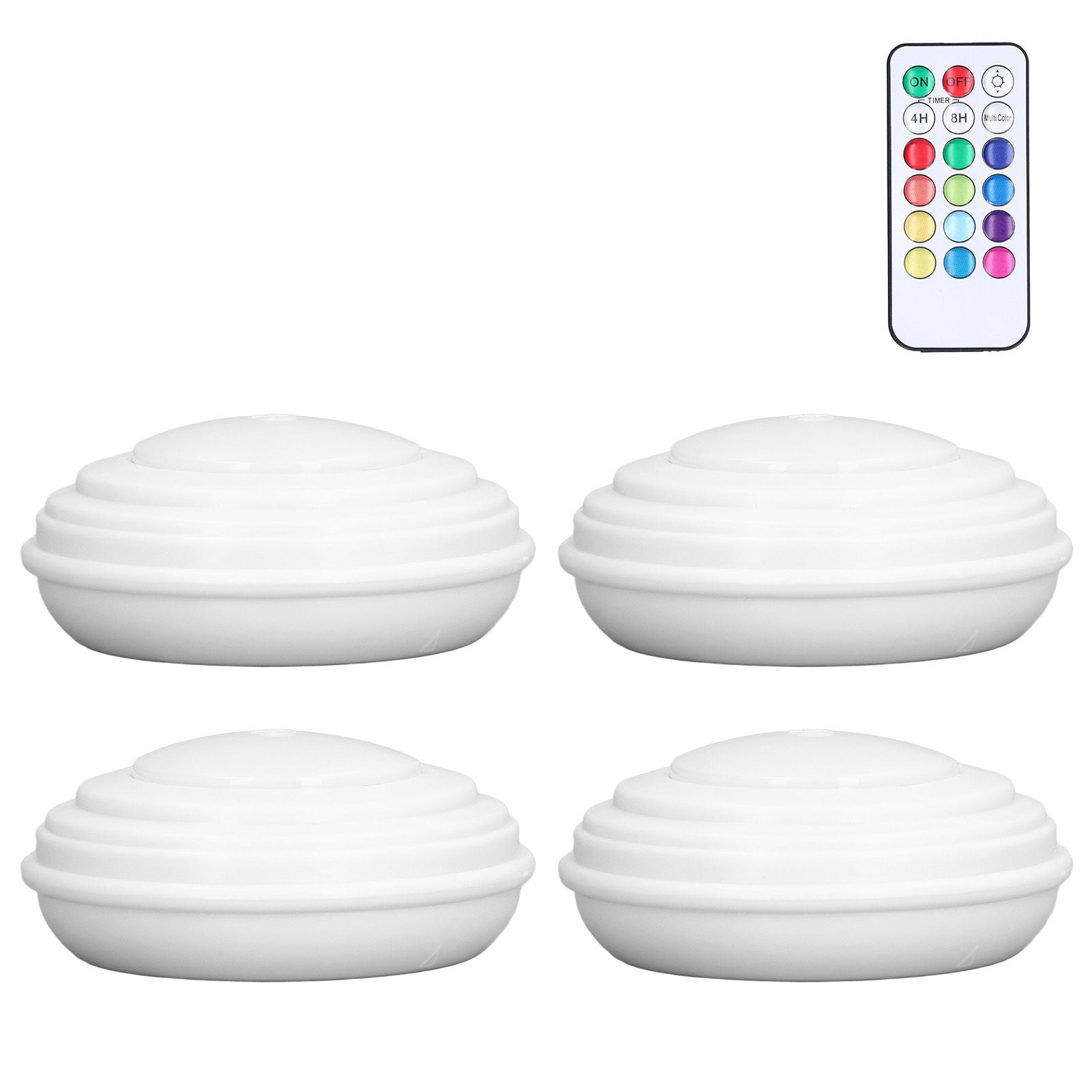 4Pcs LED Puck Light RGBW 13 Colors Modes Remote Control Punch Free Installation Energy Saving Wireless Led V1294-YM0523-3119220010011