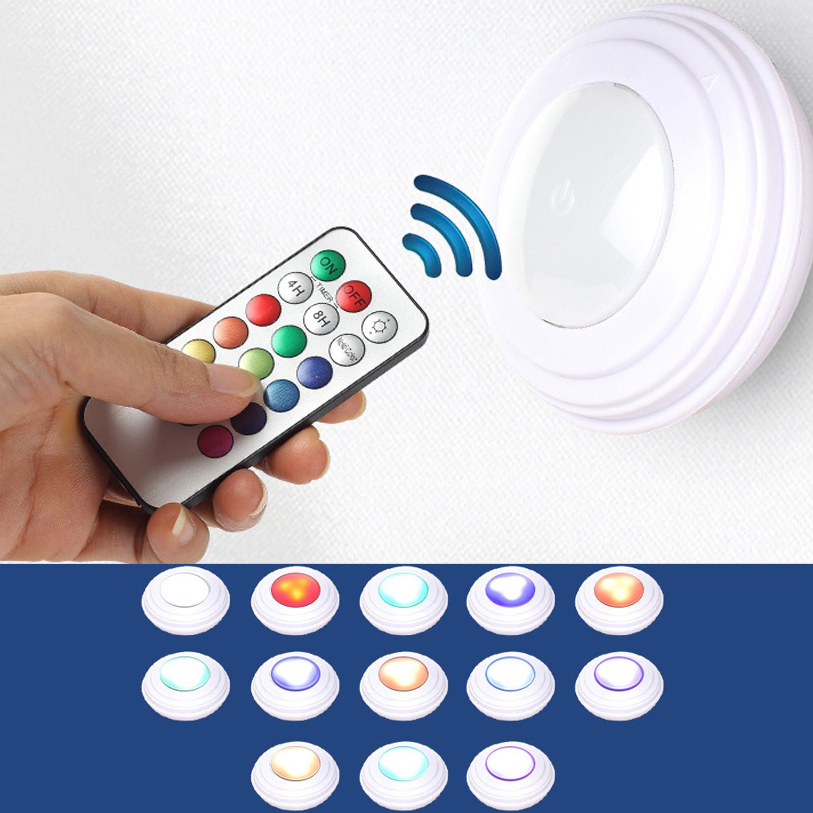 4Pcs LED Puck Light RGBW 13 Colors Modes Remote Control Punch Free Installation Energy Saving Wireless Led V1294-YM0523-3119220010011