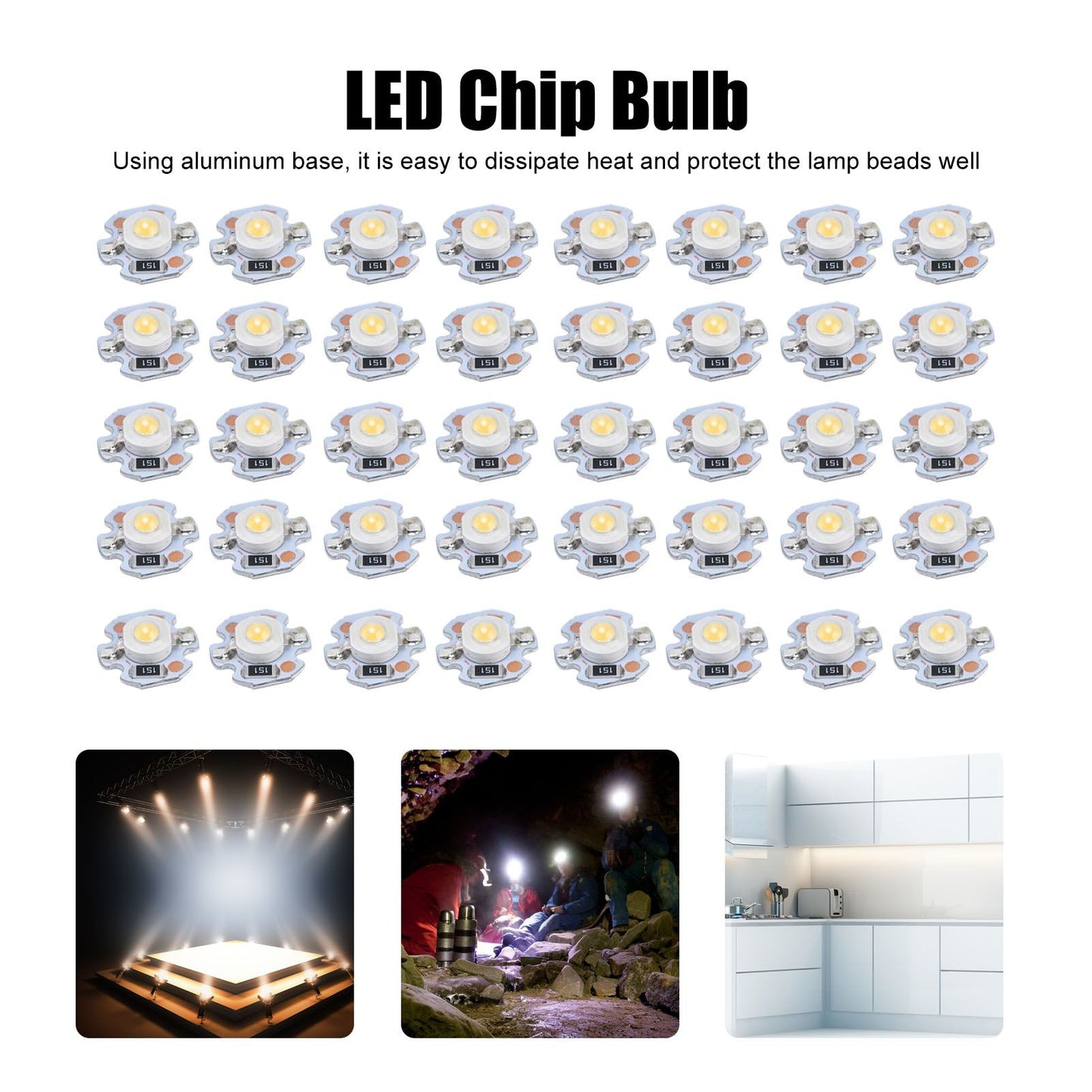 40pcs LED Chip Bulb 1W 24V 16mm/0.6in Aluminum Base Low Power Consumption Lamp Beads for Flashlights V1294-YM0523-3119220010912