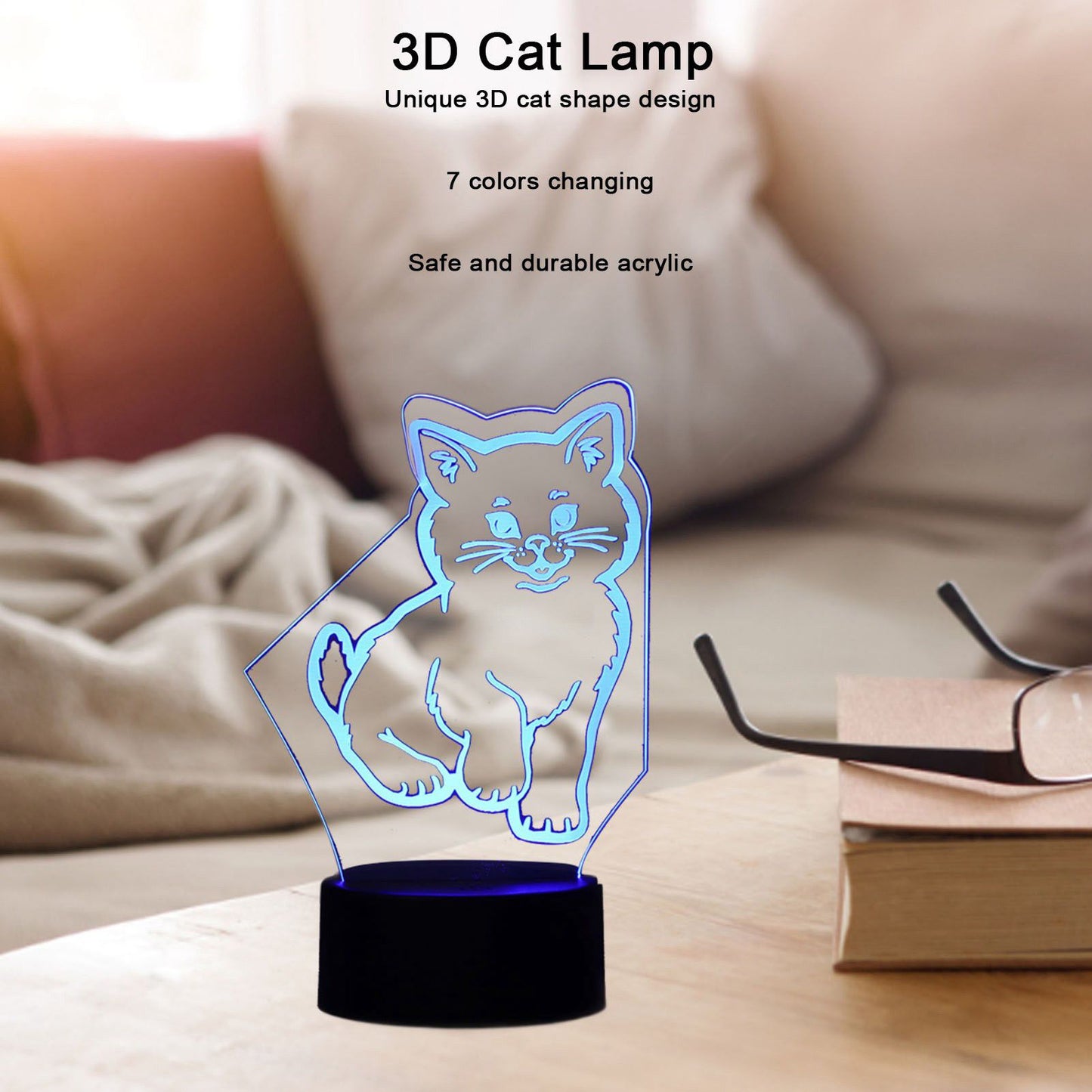 3D Cat Lamp 3D LED Adjustable Colors Soft Warm Light Safe Durable Easy Operation USB Or Battery 3D Night Light V1294-YM0523-3119220013111