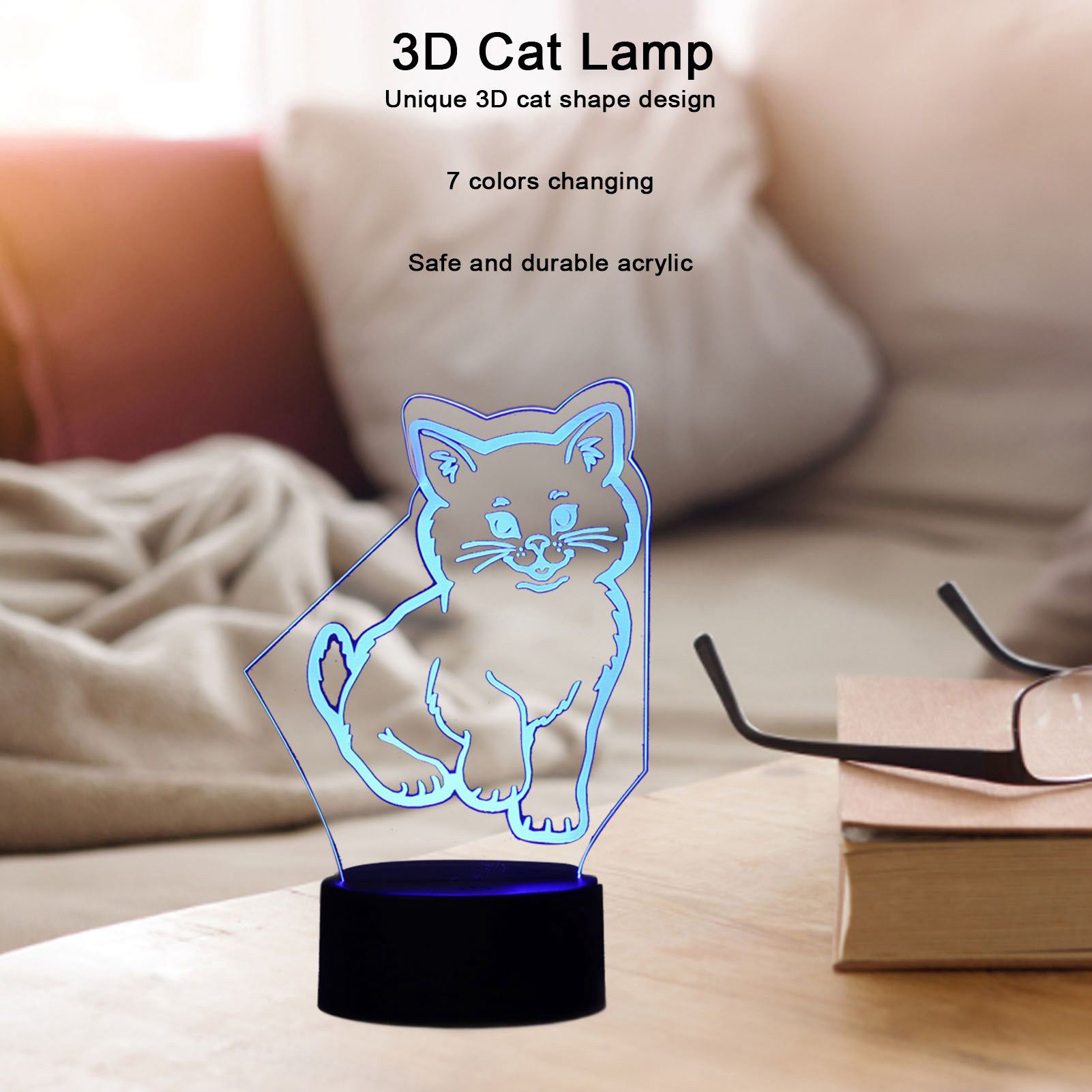 3D Cat Lamp 3D LED Adjustable Colors Soft Warm Light Safe Durable Easy Operation USB Or Battery 3D Night Light V1294-YM0523-3119220013111