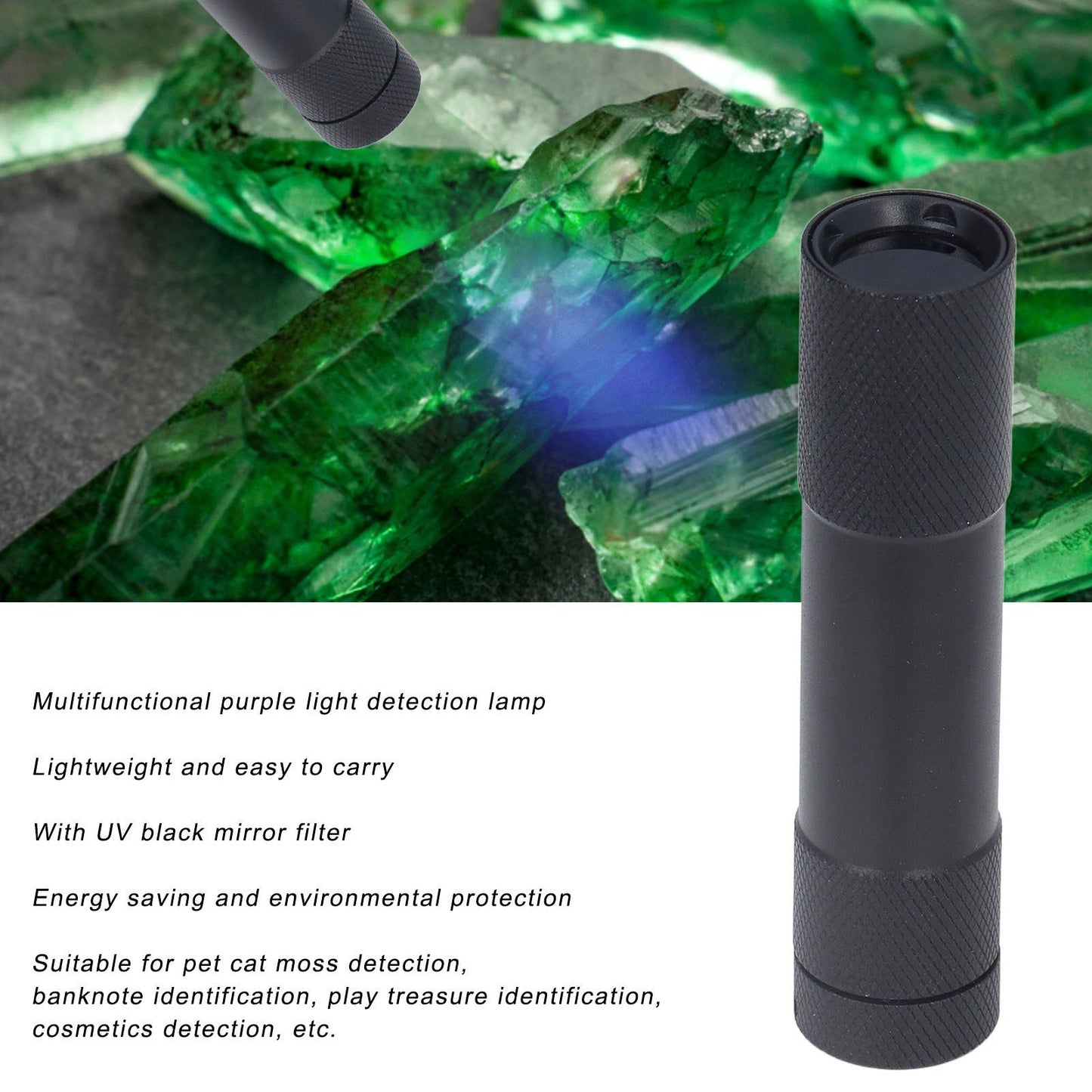 UV Flashlights 365nm Battery Powered Energy Saving Mini Portable UV Light with Black Mirror for Cat Moss V1294-YM0523-3119220014211