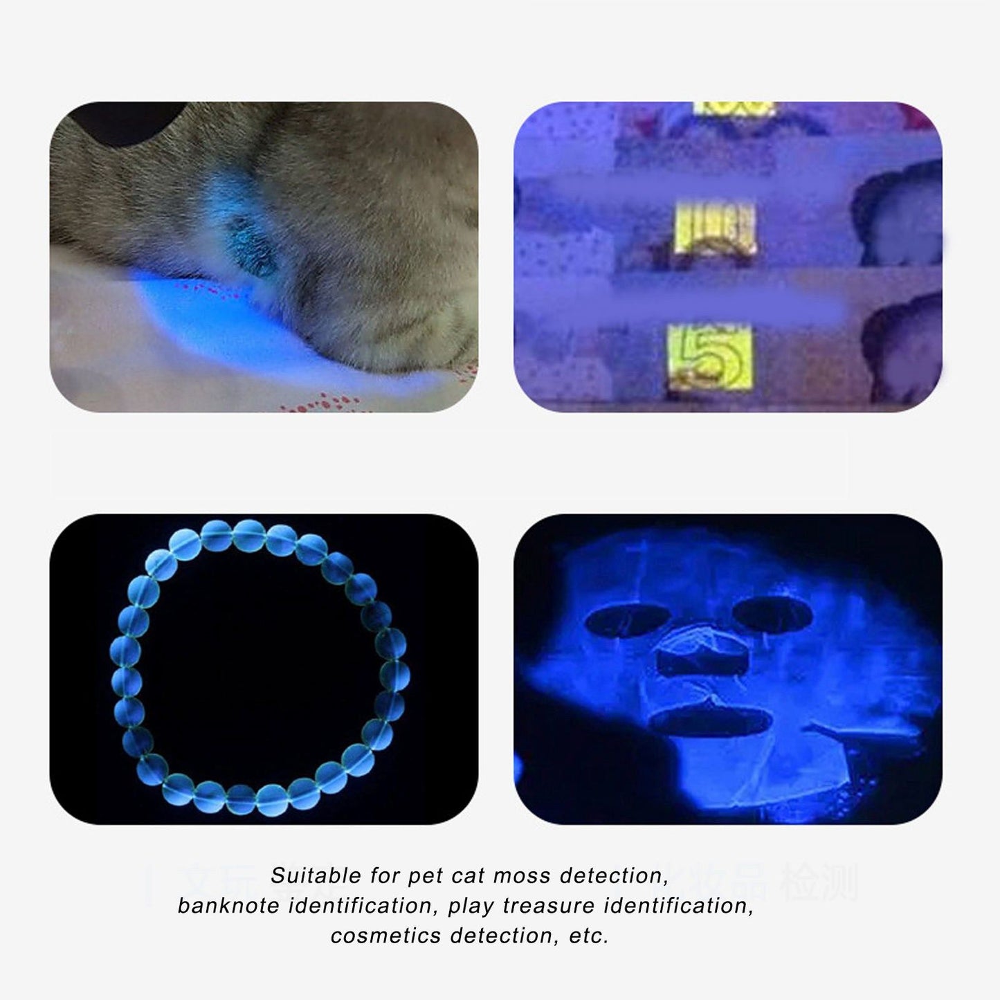 UV Flashlights 365nm Battery Powered Energy Saving Mini Portable UV Light with Black Mirror for Cat Moss V1294-YM0523-3119220014211