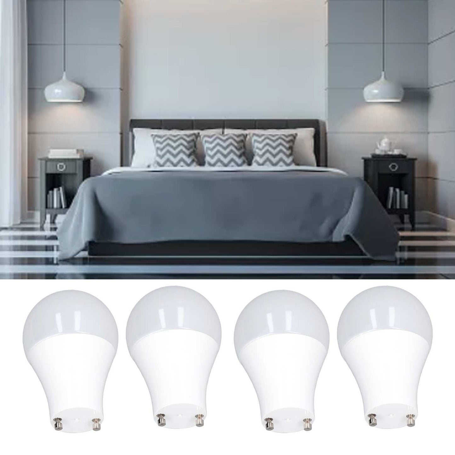 4PCS GU24 Light Bulb High Brightness Energy Saving LED A19 Light Bulb for Bedroom Office 120V9W Cold White V1294-YM0523-3119220014714