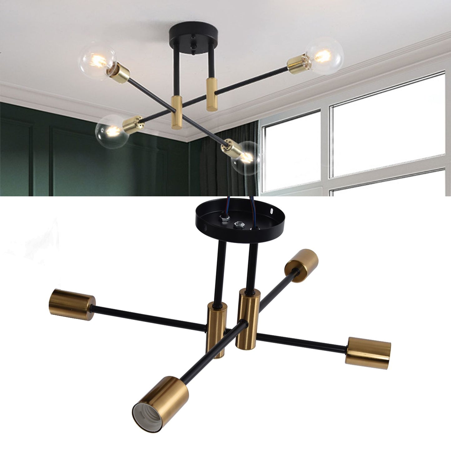 4 Light Ceiling Mount Lamp 360 degrees Rotation Adjustable Wrought Iron Ceiling Light for Dining Room Kitchen V1294-YM0523-3119220016511