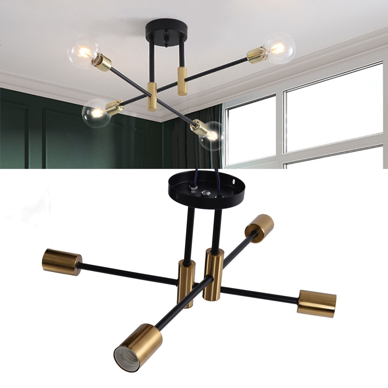 4 Light Ceiling Mount Lamp 360 degrees Rotation Adjustable Wrought Iron Ceiling Light for Dining Room Kitchen V1294-YM0523-3119220016511