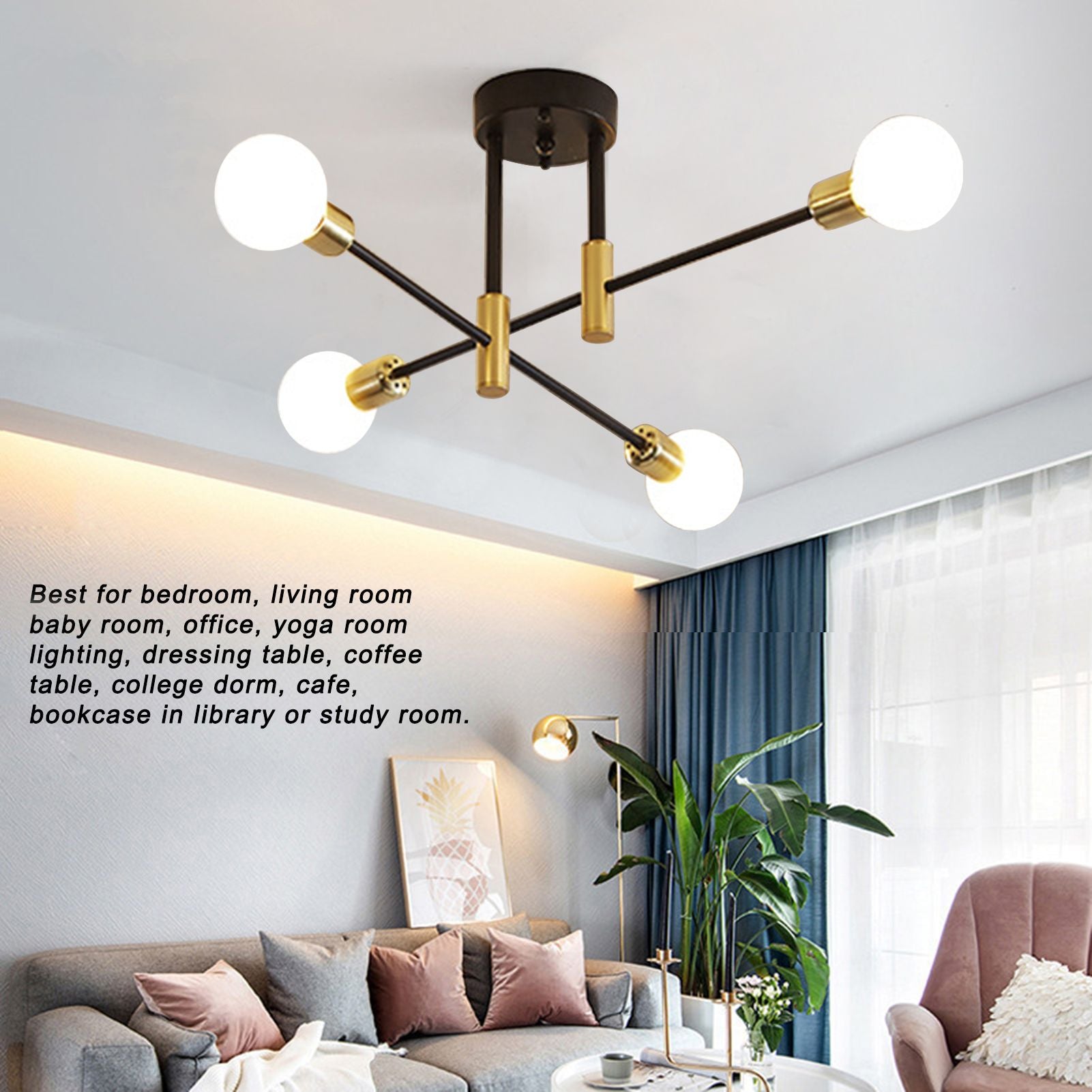 4 Light Ceiling Mount Lamp 360 degrees Rotation Adjustable Wrought Iron Ceiling Light for Dining Room Kitchen V1294-YM0523-3119220016511