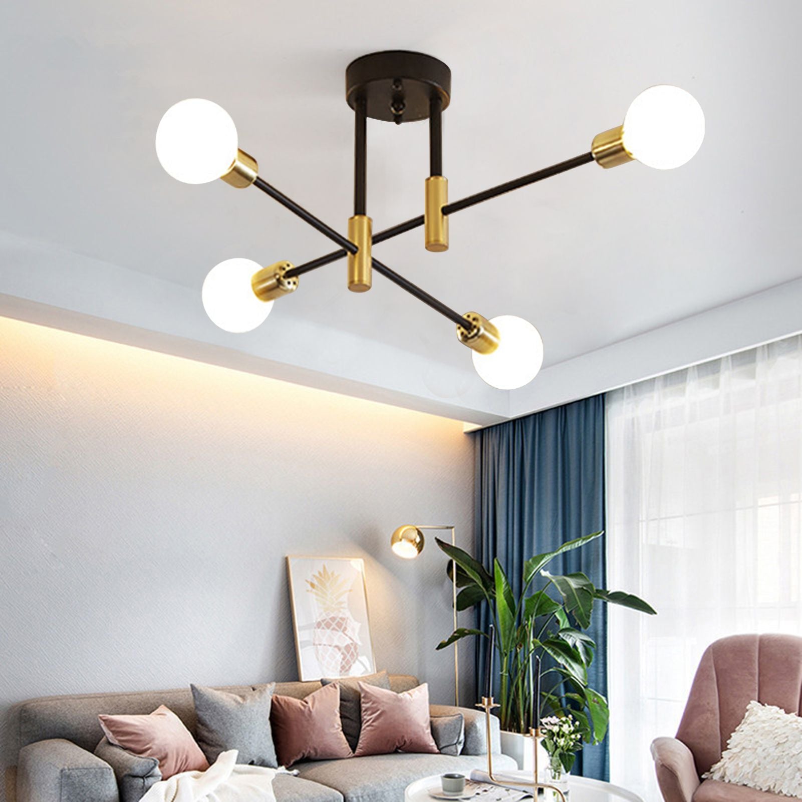 4 Light Ceiling Mount Lamp 360 degrees Rotation Adjustable Wrought Iron Ceiling Light for Dining Room Kitchen V1294-YM0523-3119220016511