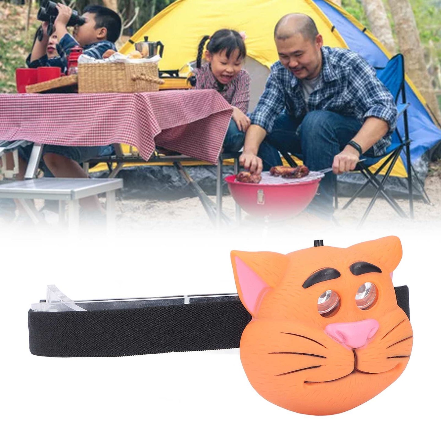 Kids Headlamp Cat Shape 2 Lighting Modes Lightweight Portable Battery Power Supply Plastic Headlight for V1294-YM0523-3119220016611