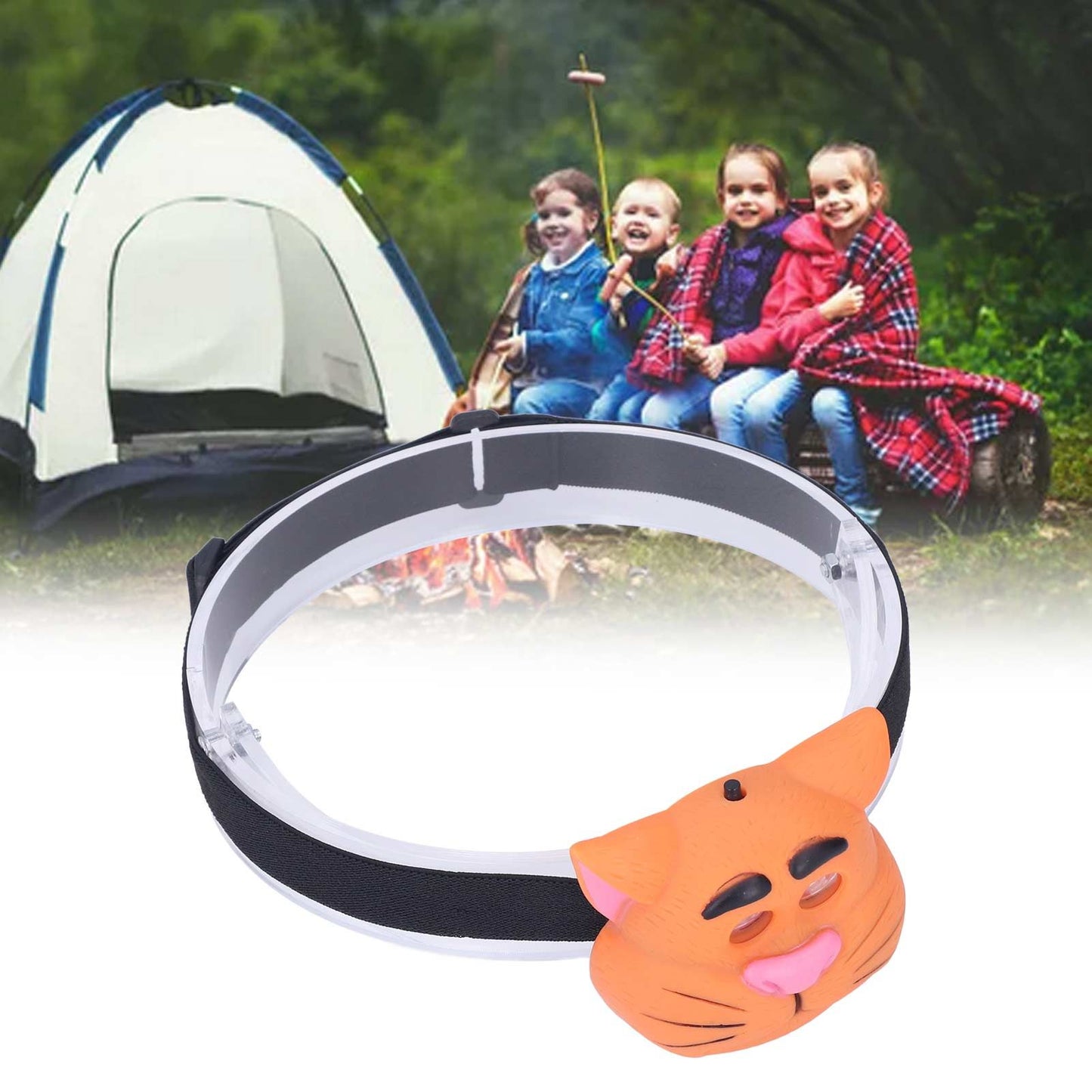 Kids Headlamp Cat Shape 2 Lighting Modes Lightweight Portable Battery Power Supply Plastic Headlight for V1294-YM0523-3119220016611