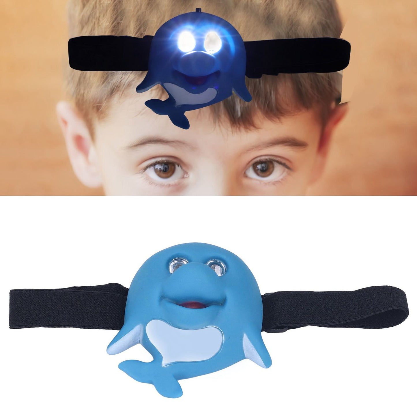 Kids Headlamp Blue Dolphin Shape Eco Friendly Plastic 2 Lighting Modes Portable Battery Powered Headlight for V1294-YM0523-3119220016811