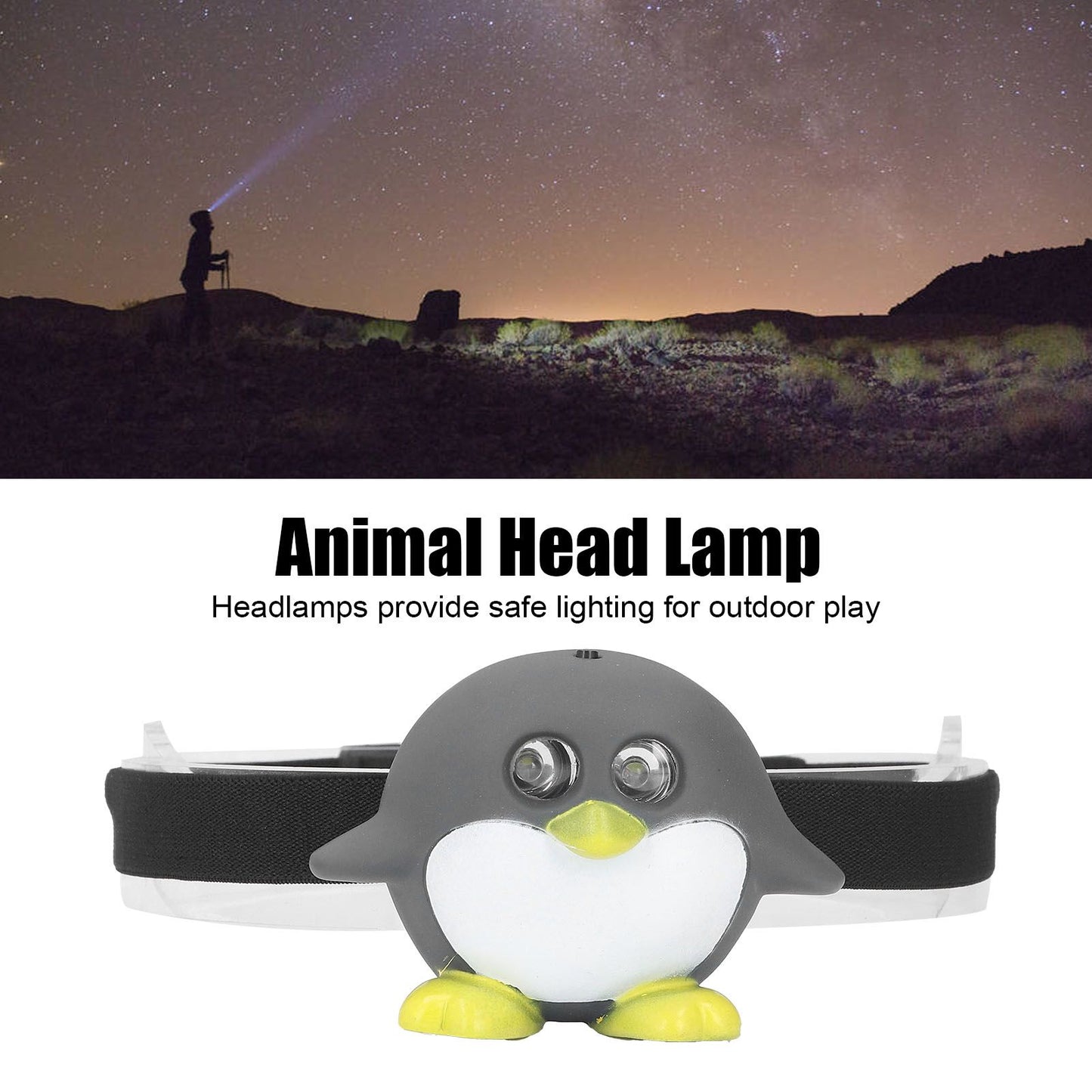 LED Animal Head Lamp 2 Modes Cute Lightweight Child Head Light for Reading Camping V1294-YM0523-3119220017211