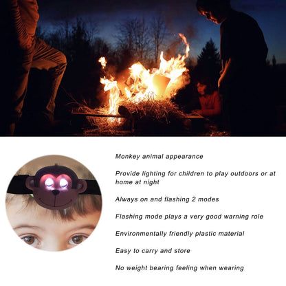 Kids Headlamp Monkey Appearance 2 Lighting Modes Battery Powered Lightweight Plastic LED Headlight for V1294-YM0523-3119220017411