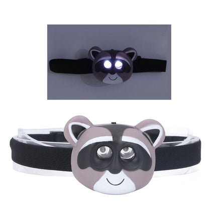Kids Headlamp Raccoon Appearance 2 Lighting Modes Lightweight Battery Powered Plastic LED Headlight for V1294-YM0523-3119220017511