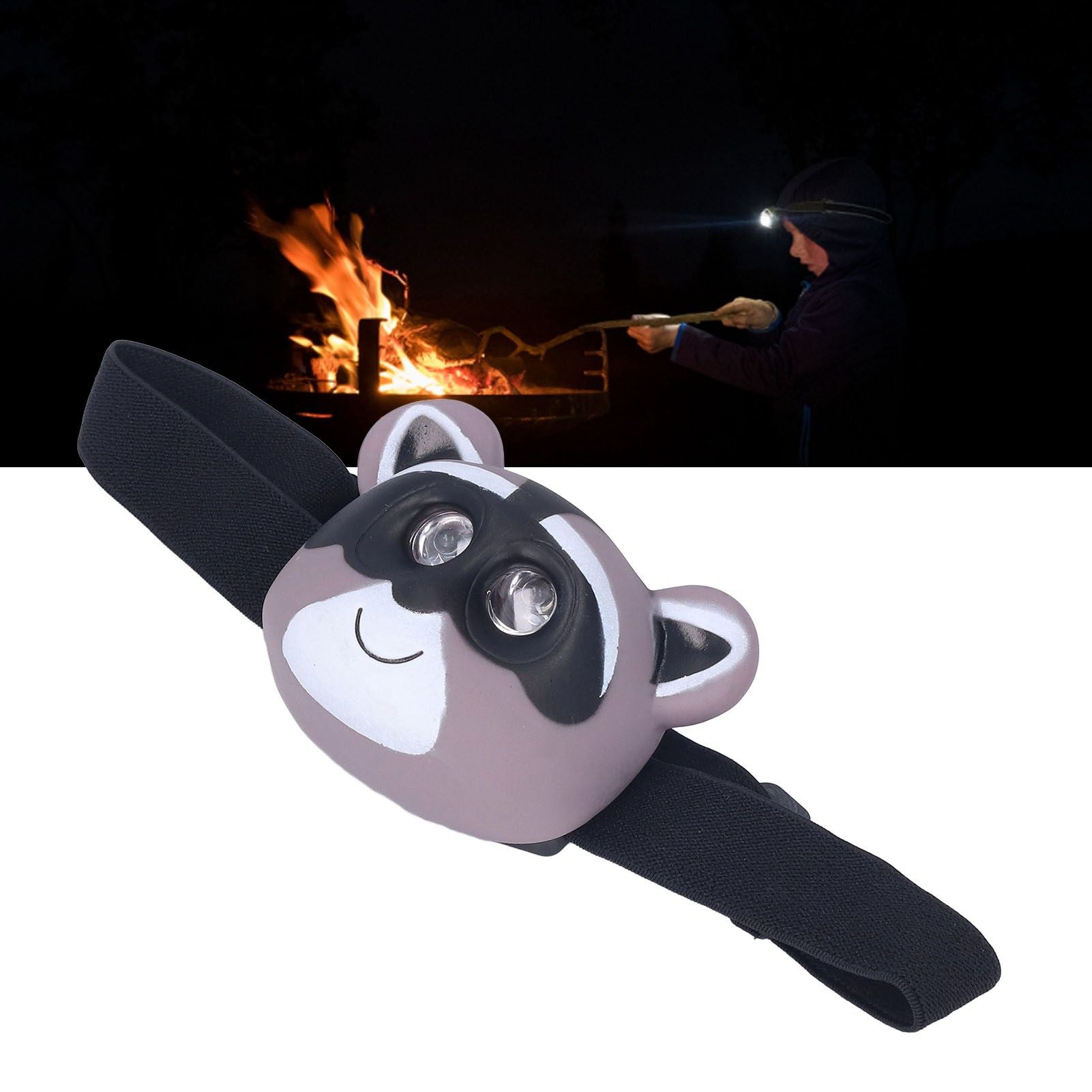 Kids Headlamp Raccoon Appearance 2 Lighting Modes Lightweight Battery Powered Plastic LED Headlight for V1294-YM0523-3119220017511