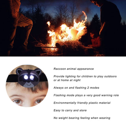 Kids Headlamp Raccoon Appearance 2 Lighting Modes Lightweight Battery Powered Plastic LED Headlight for V1294-YM0523-3119220017511