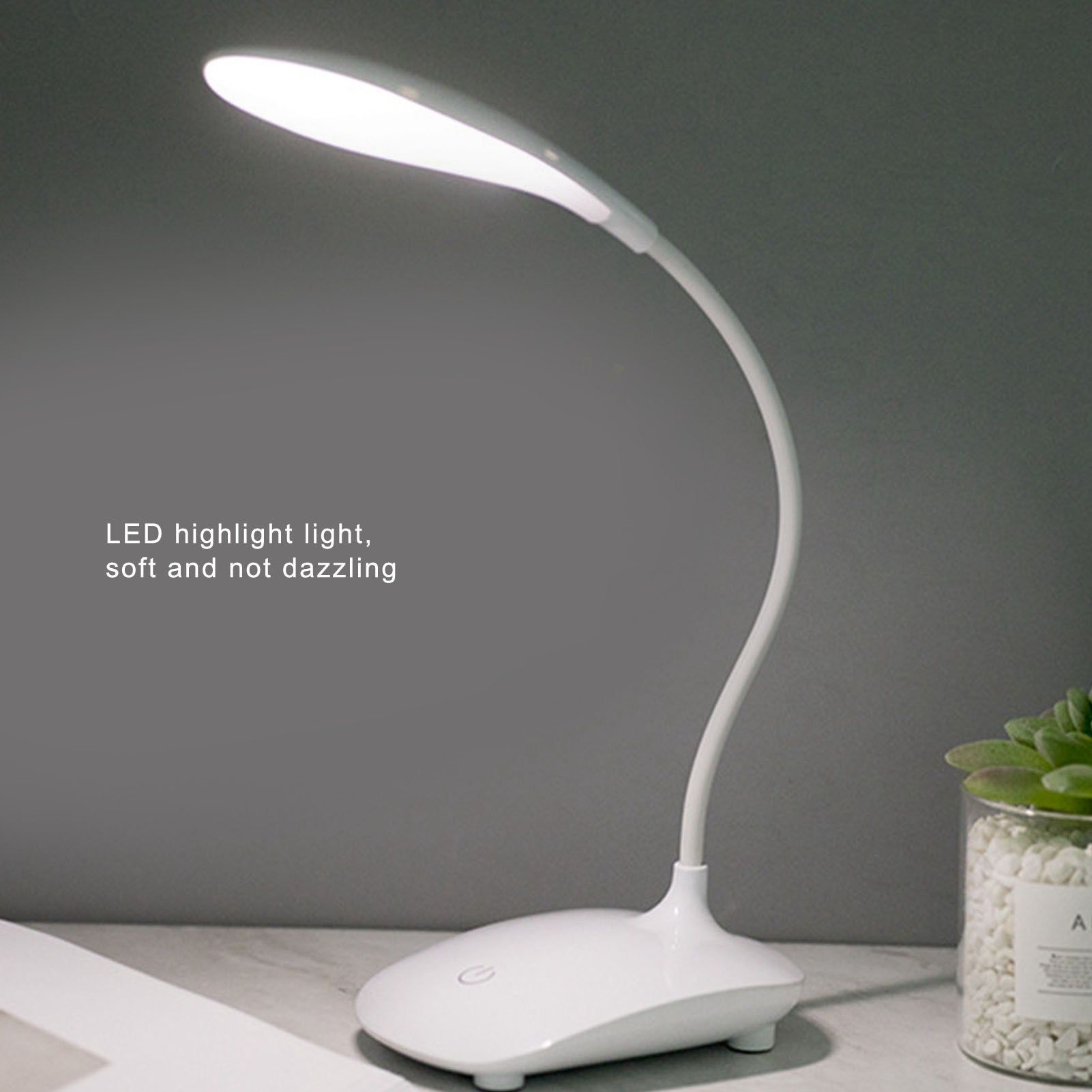 Touch Control LED Desk Table Lamp USB Battery Operated 3 Lighting Modes Flexible Angle for Children Student V1294-YM0523-3119220020311