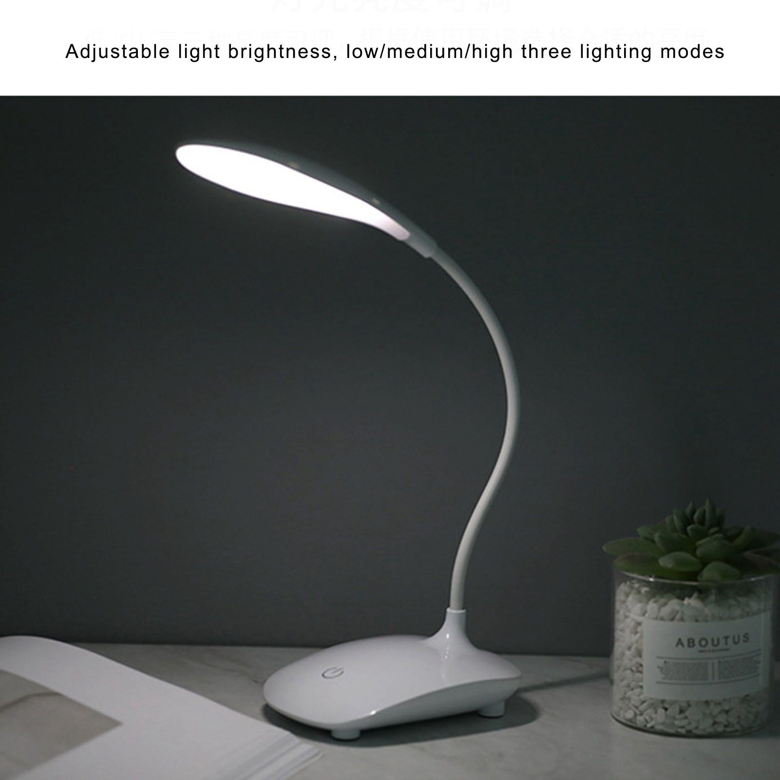 Touch Control LED Desk Table Lamp USB Battery Operated 3 Lighting Modes Flexible Angle for Children Student V1294-YM0523-3119220020311