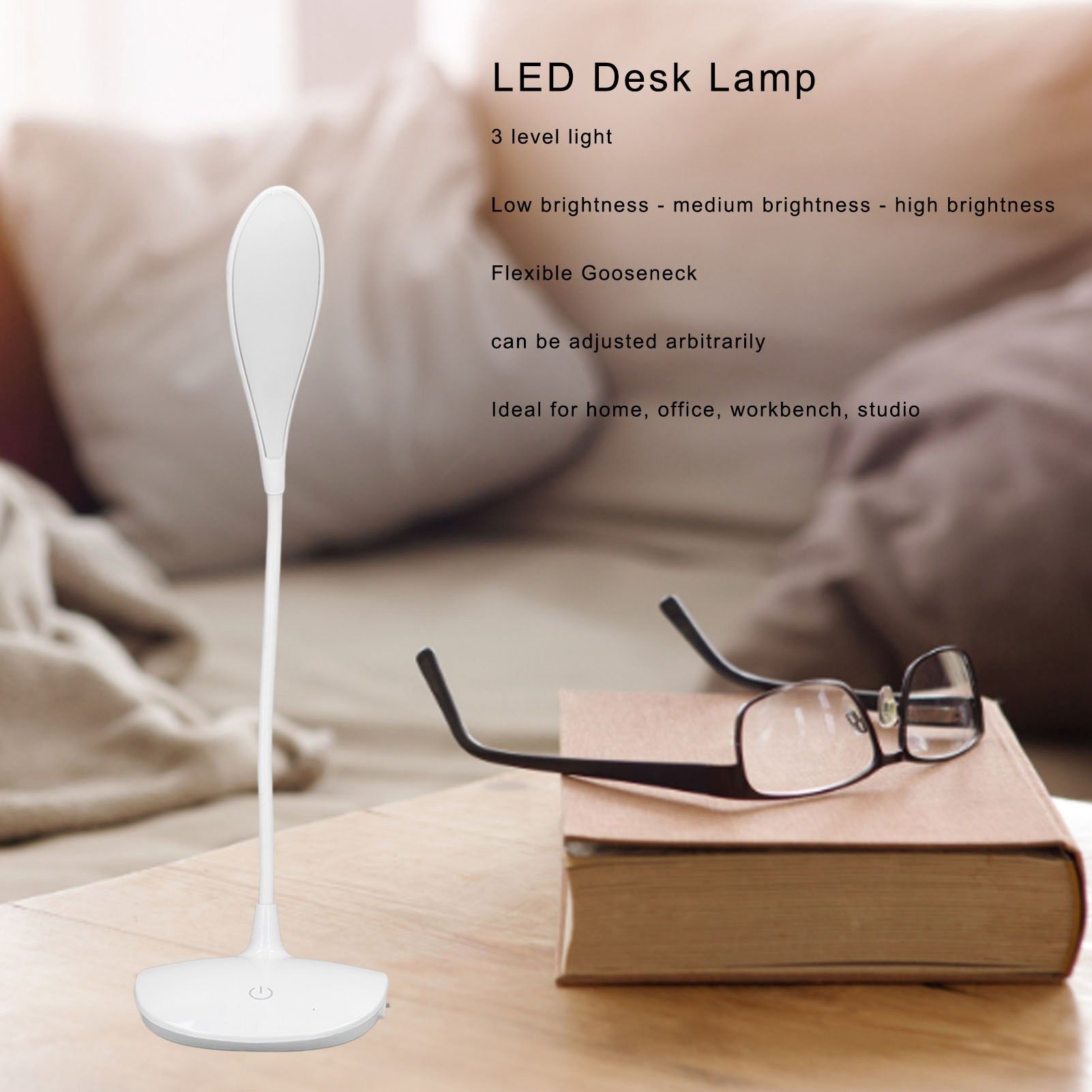 LED Desk Lamp USB Charging Touch Control 3 Modes Gooseneck Table Light for Children Students V1294-YM0523-3119220020411
