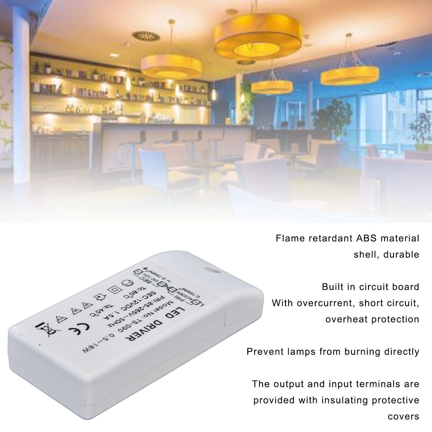 LED Transformer 18W 12VDC 1.5A Constant Current LED Driver for Cabinet Light DIY Lamp AC 85-265V V1294-YM0523-3119220024011