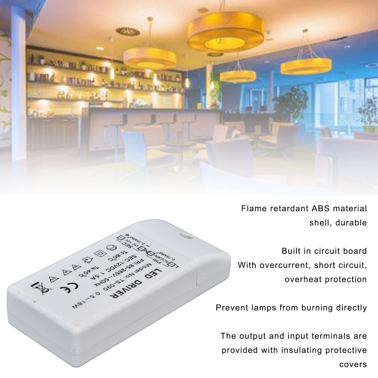 LED Transformer 18W 12VDC 1.5A Constant Current LED Driver for Cabinet Light DIY Lamp AC 85-265V V1294-YM0523-3119220024011